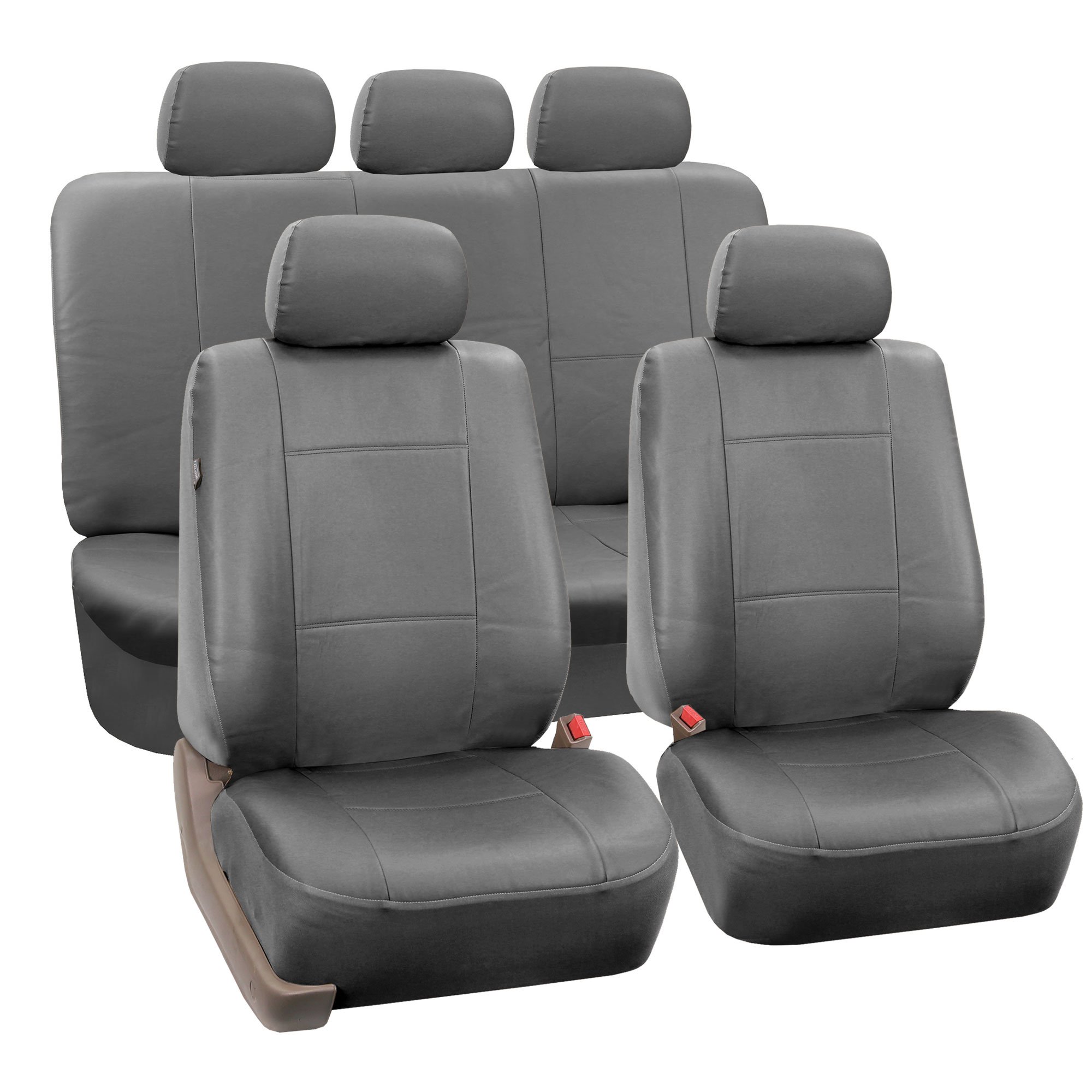FH Group PU0021115 Classic Exquisite Leather Full Set Car Seat Covers, Airbag Compatible and Split Bench, Solid Gray Color - Fit Most Car, Truck, SUV, or Van