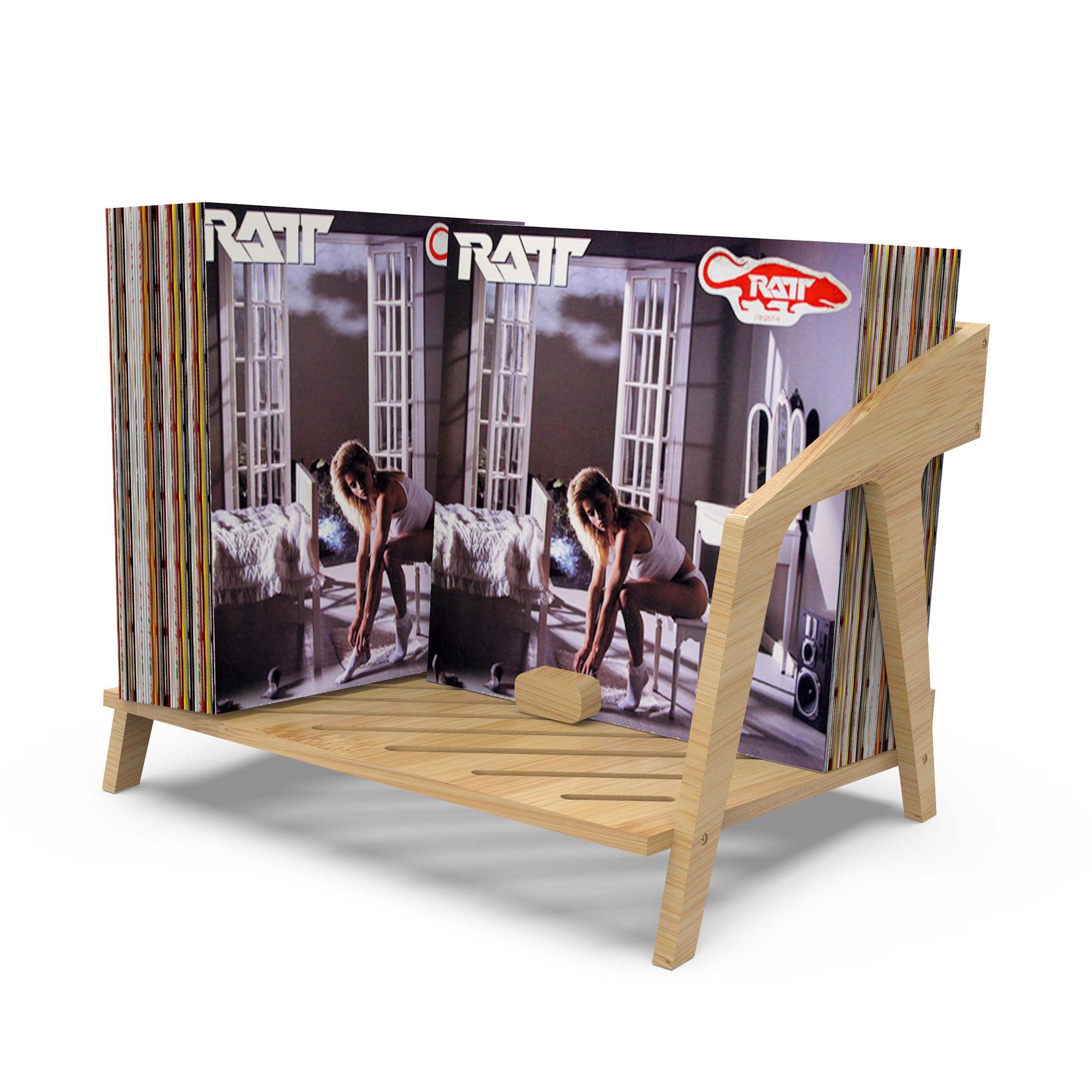 Bamboo Vinyl Record Holder, Stylish Chair Design, Holds Up to 80 12" LPs, Elegant Vinyl Record Storage, CD & Magazine Rack - Image 3