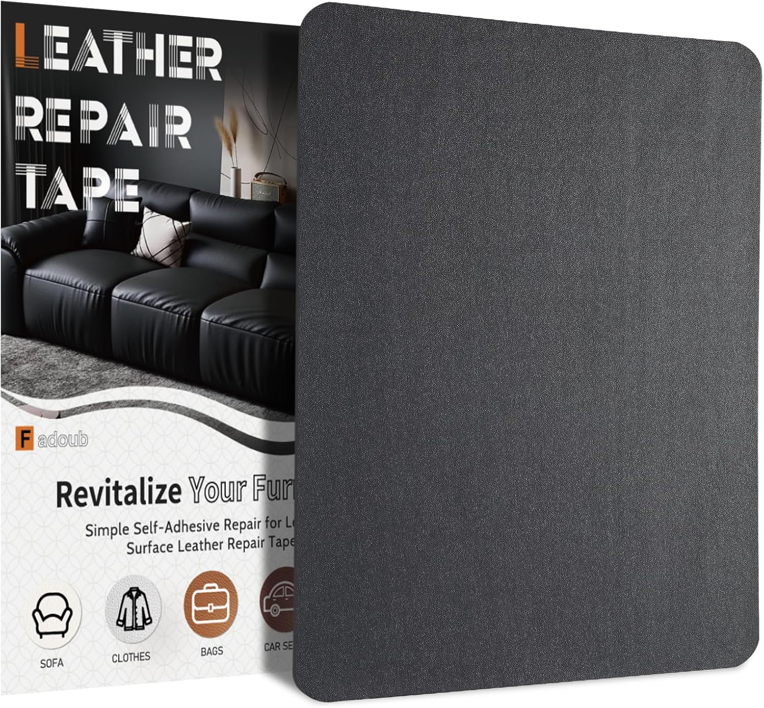 Fadoub Leather Repair Patch Tape Self-Adhesive, 8x11In Heavy Duty Vinyl Patch, Leather Repair Kit for Furniture, Sofa, Couch, Office Chair, Car Seat, Car Interior(Dark Gray-Fine Grain)