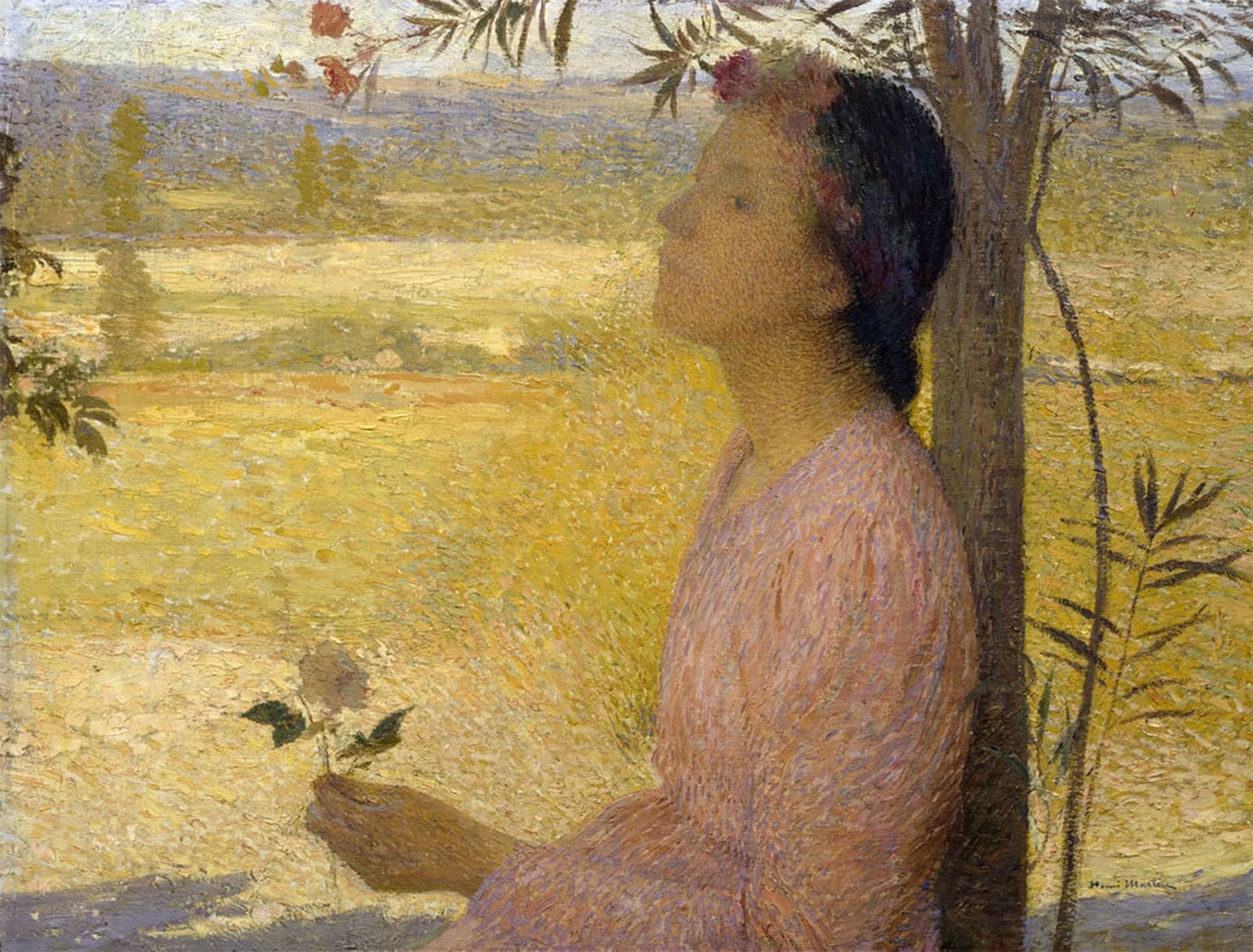 POSTERIIk Famous Modern Artwork Art Mural Young Woman with a Rose by Henri Oil Paintings Pictures for Home Decor 60x90cm