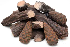 Skyflame 10 Small Ceramic Wood Logs and Pine Cones Set for Gas Fireplaces