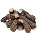 Skyflame 10 Small Piece Set of Ceramic Wood Logs & Accessories for All Types of Indoor Gas Inserts | Ventless & Vented | Propane | Gel | Ethanol | Electric or Outdoor Fireplaces & Fire Pits