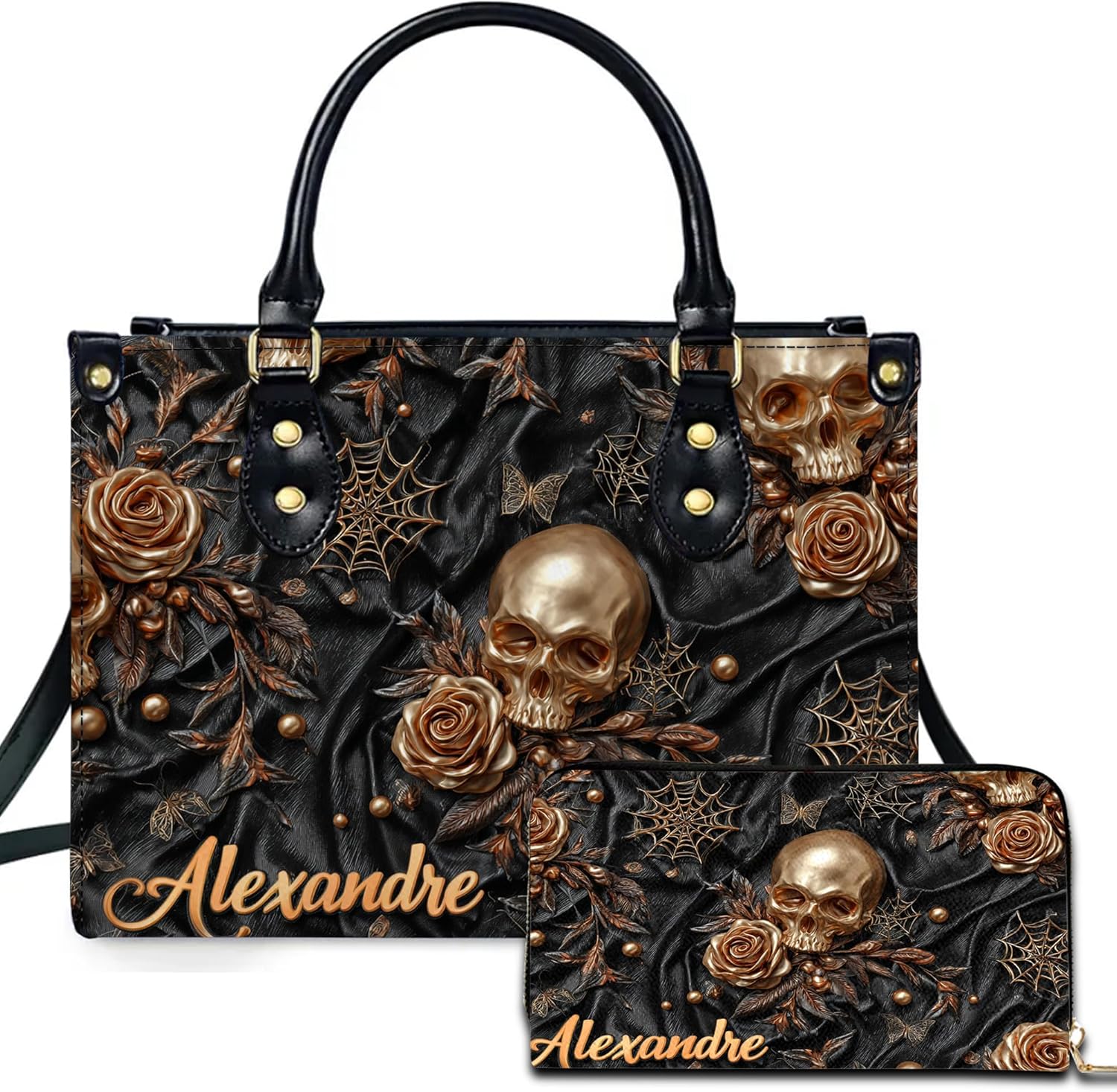 Personalized Halloween Leather Handbag – Custom Witch 3D Printing Effect Purses For Women – Spooky Gothic Shoulder Bag