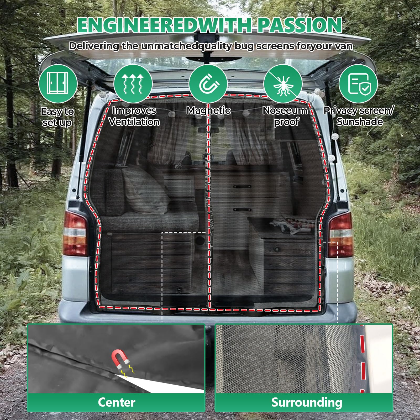 JOJOCY Moustiquaire magnétique pour van - Réseau anti-insectes pour VW T5 T6, moustiquaire pour van, protection contre les moustiques et les insectes pour porte latérale arrière, filet d'ombrage pour