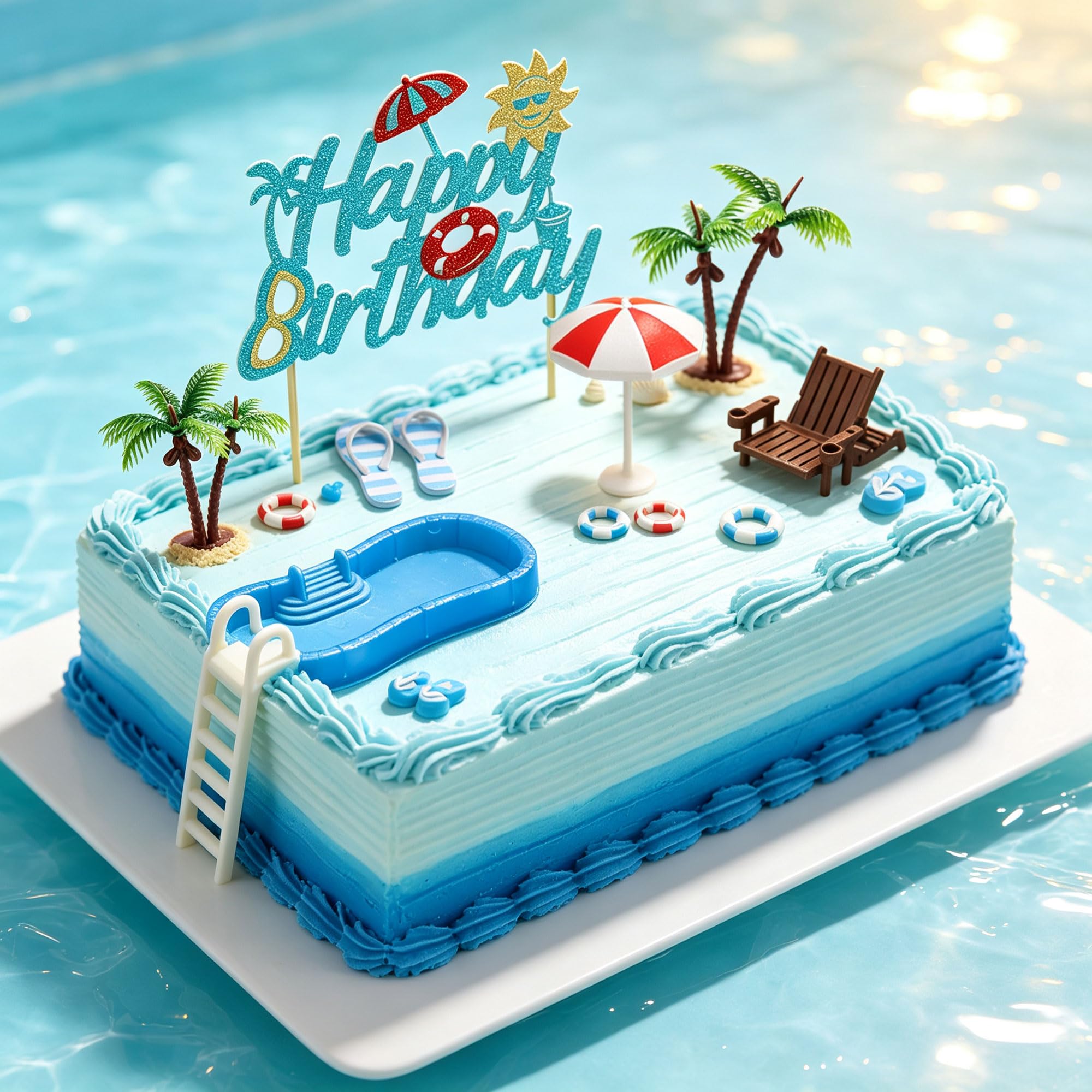 Summer Beach Pool Party Birthday Cake Decoration Topper for Swimming Beach