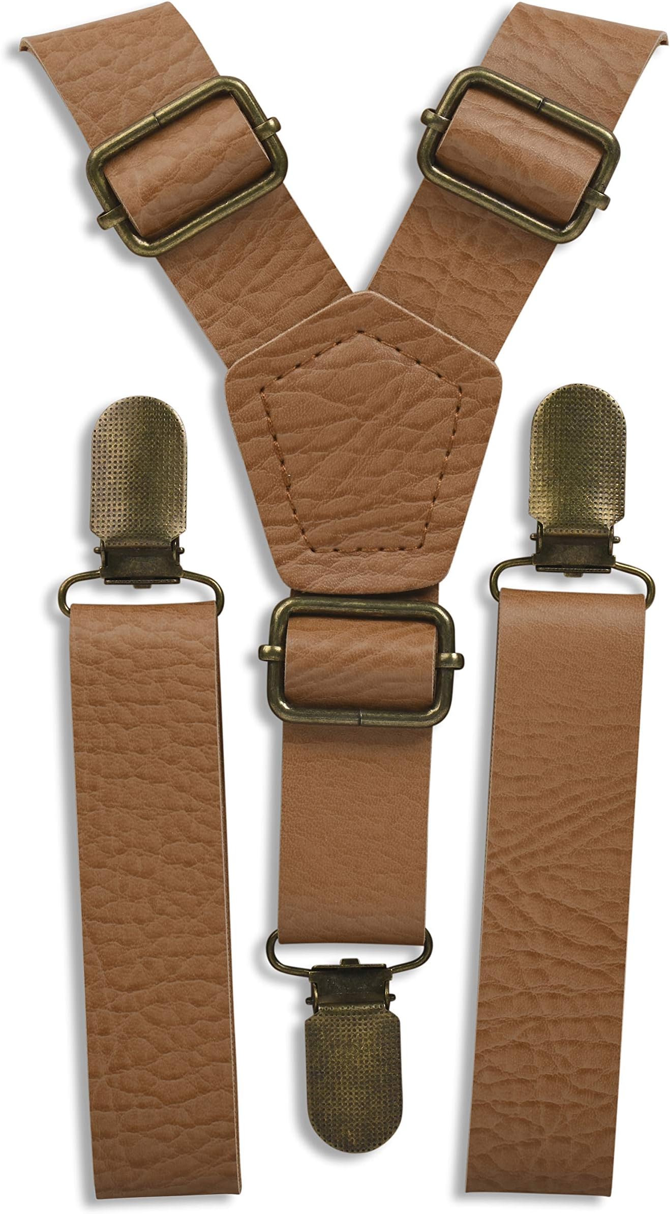Brown Faux Suspenders for Men, Boys & Kids - Leather Suspenders | Adjustable Leather Strap & Clips