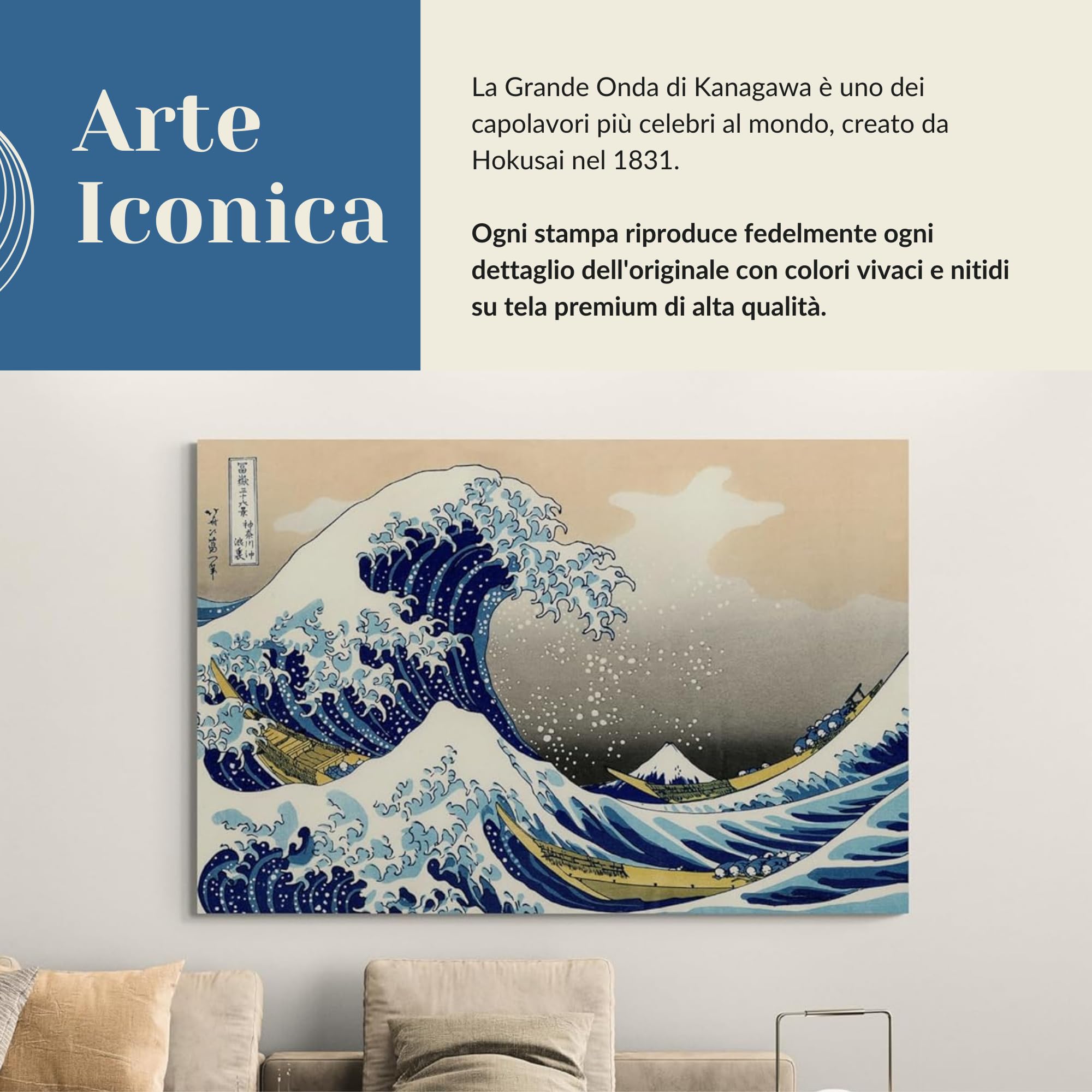Stampa su Tela – La Grande Onda di Kanagawa – Quadro Arte Giapponese di Katsushika Hokusai per Casa e Ufficio (70, Centimetri, 100, Centimetri)