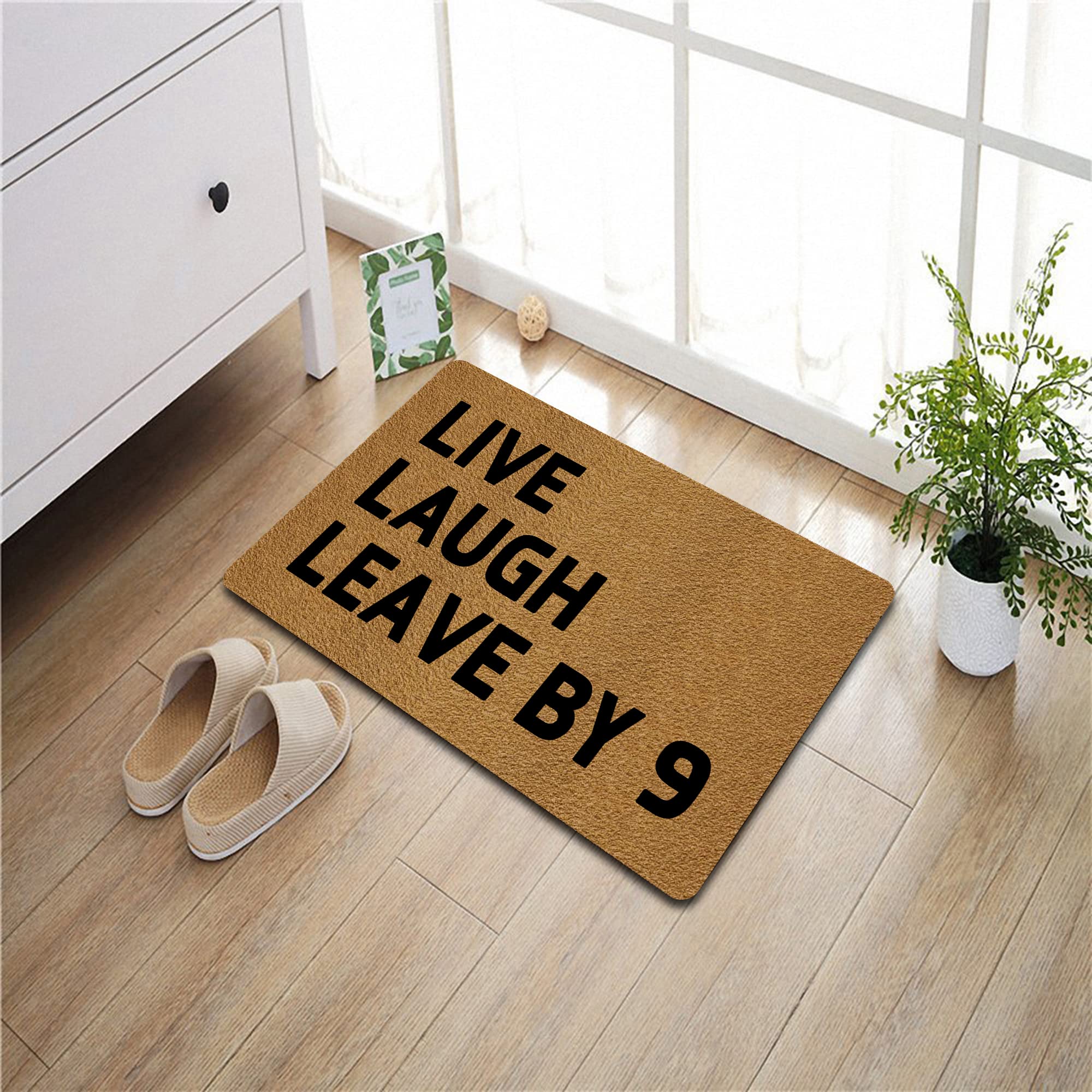 FunXiLin Divertente zerbino di benvenuto, 75 x 45 cm, per la decorazione della casa, per interni, portico, ingresso (Live Laugh Leave by 9)