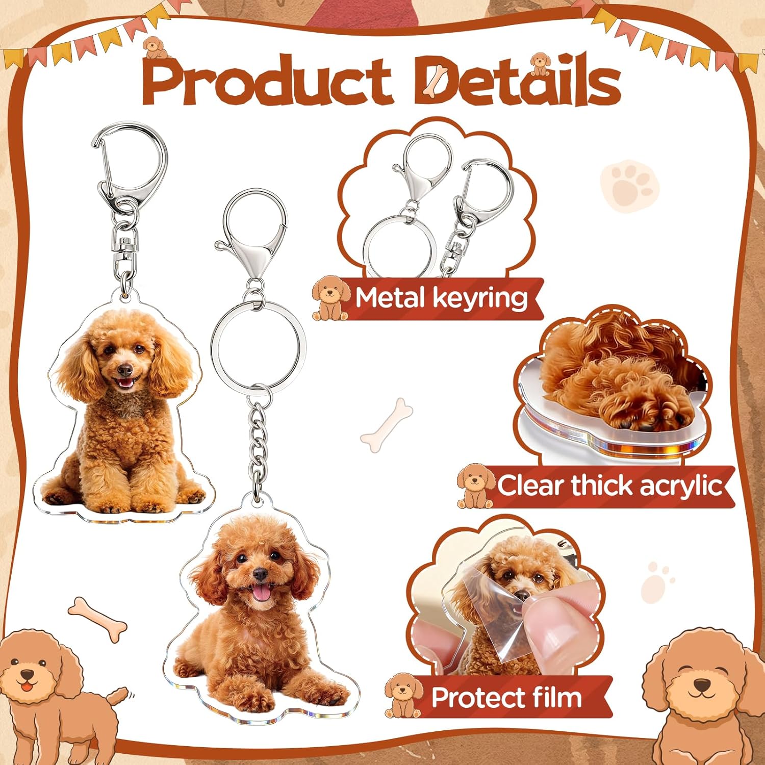 Acrylic Golden Doodle Keychains for Women Teen Girls Cute Puppy Pet Dog Gifts Poodle Purse Backpack Bag - Image 3