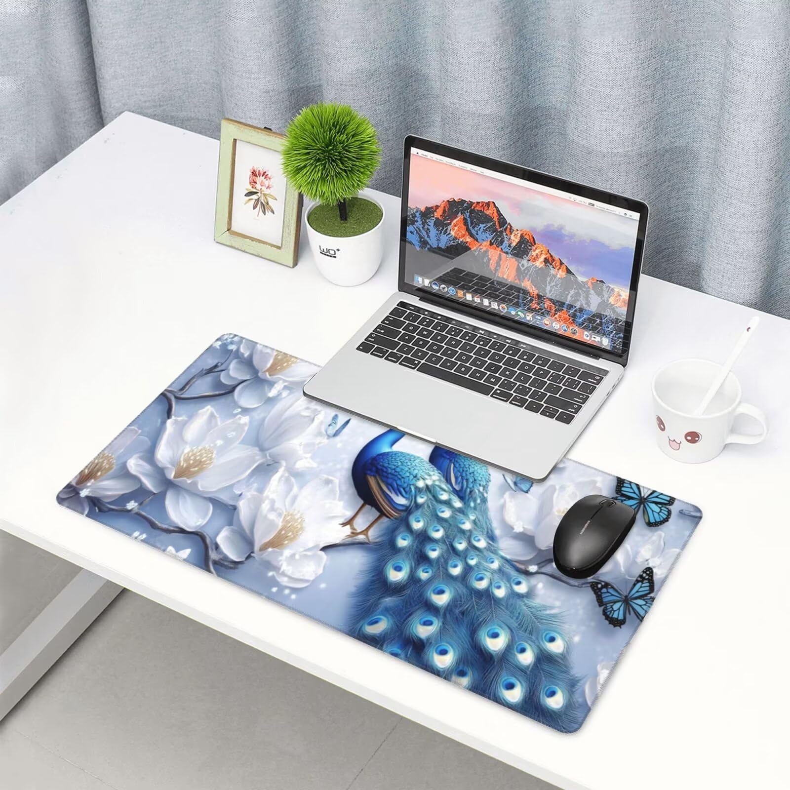 Biała podkładka pod mysz XXL paw mata na biurko 1600 x 800 x 3 mm zmywalna podkładka do gier na laptopa, z antypoślizgową gumową podkładką dla graczy, PC, pracowników biurowych Y511