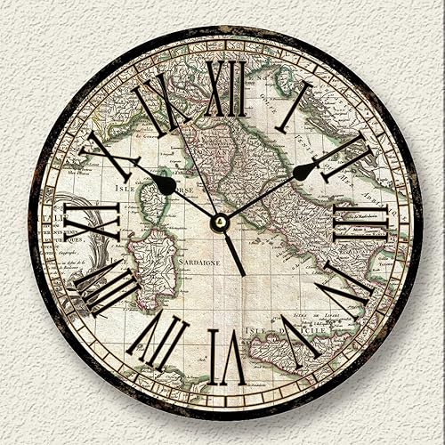 Vrurinss Reloj de pared de madera de geografía de la Tierra reloj de madera silencioso sin tictac mapa mundial números romanos aventurero hogar