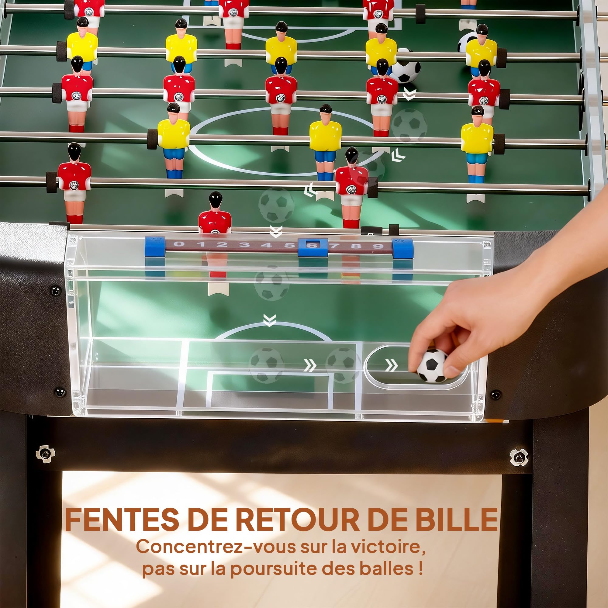 SPORTNOW Baby-Foot pour Enfants et Adultes, 22 Joueurs, 2 balles, compteurs manuels et poignées antidérapantes, Table de babyfoot sur Pieds pour la Famille et Le Cadeau, 92 x 75 x 71 cm, Marron