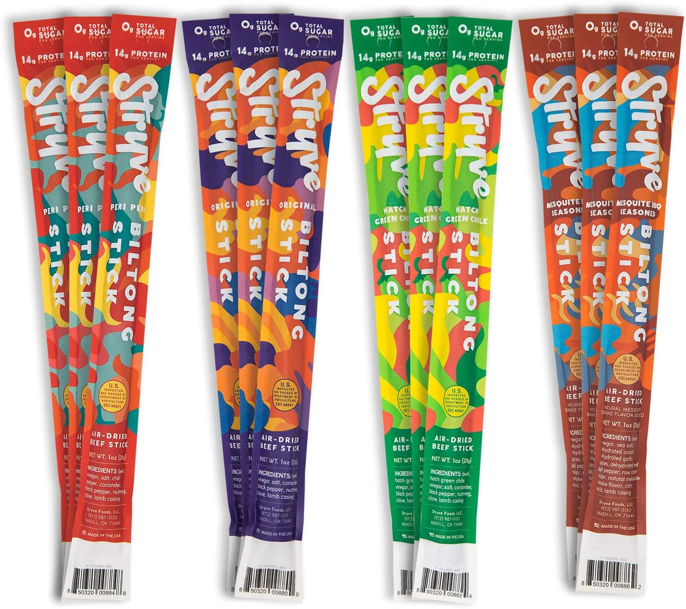 Stryve Protein Snacks Beef Sticks. 14g Protein, Sugar Free, No Carbs, Gluten Free, No Nitrates, No MSG, No Preservatives. Keto and Paleo Friendly. Variety 12-Count