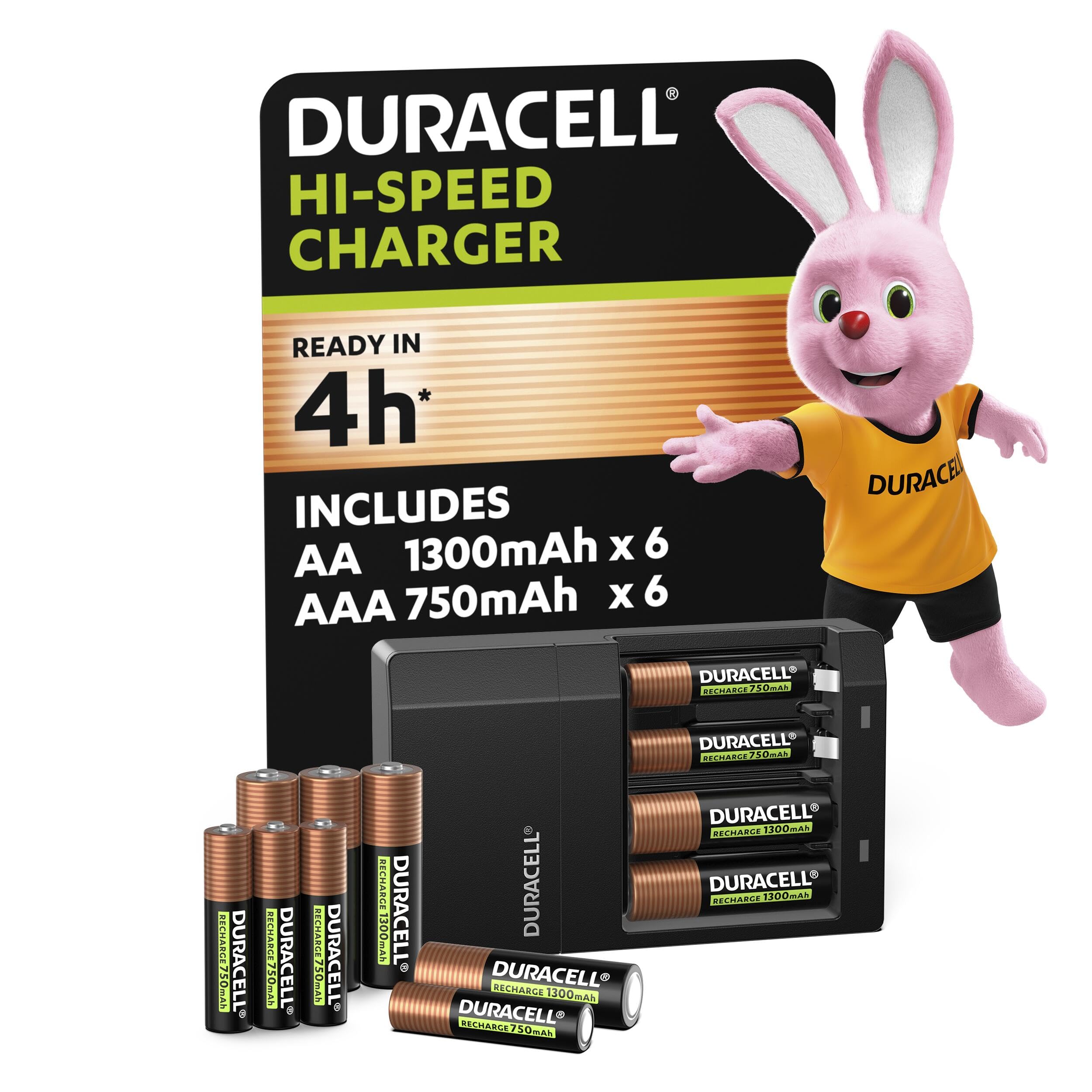 Duracell - Cargador de pilas en 4 horas, con pilas recargables, 6 AA + 6 AAA