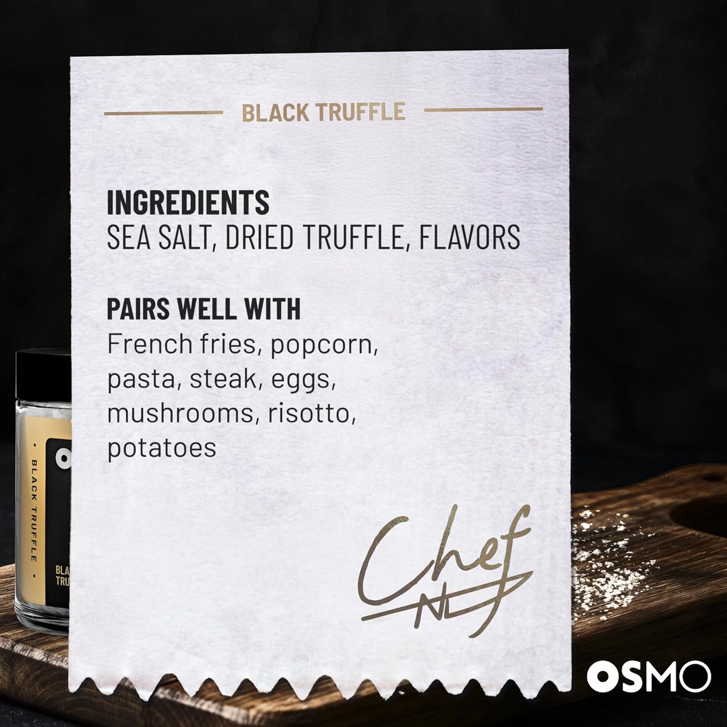 Osmo Black Truffle Sea Salt by Chef Nick DiGiovanni, Premium Gourmet Sea Salt Infused with Rich, Earthy Truffle Flavor, Hand-Packed in USA, All-Natural, Kosher (4.5oz Pack of 1)