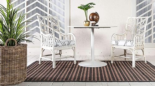 Miniatura 3 de Unique Loom - Tapete para exteriores de la colección Border, cuadriculado (5.3pies x 8.1pies, rectangular, color marrónnegro)