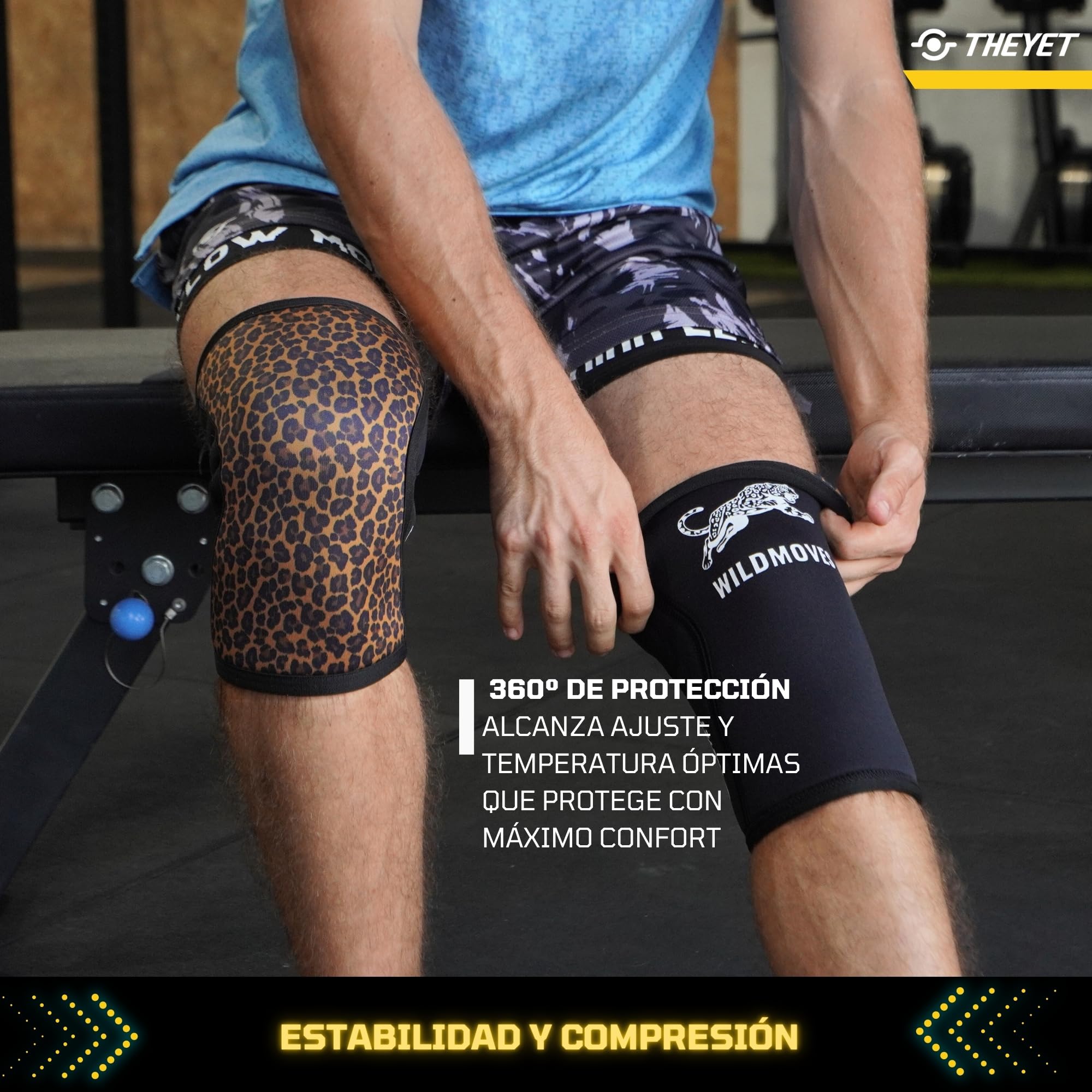 Theyet Rodilleras CrossFit Compresión Neopreno 7mm Reversibles Animal Print Par | Soporte Ajustable Mujer Protecciones deportivas Rodilla | Gimnasio Powerlifting Halterofilia Fitness Gym (M)