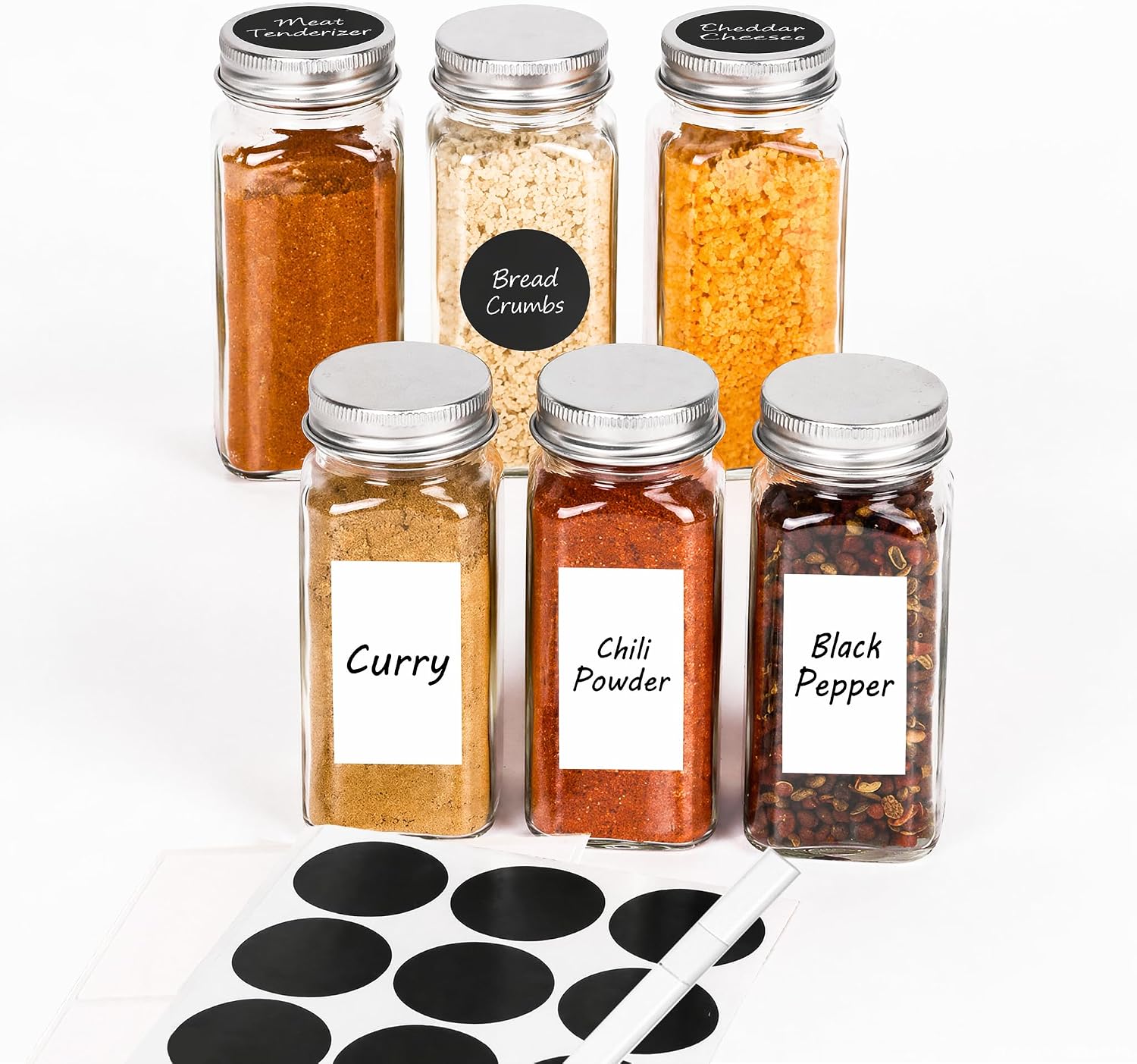 6Pcs 4oz Spice Jars with Label, Empty Seasoning Containers with Shaker Lids