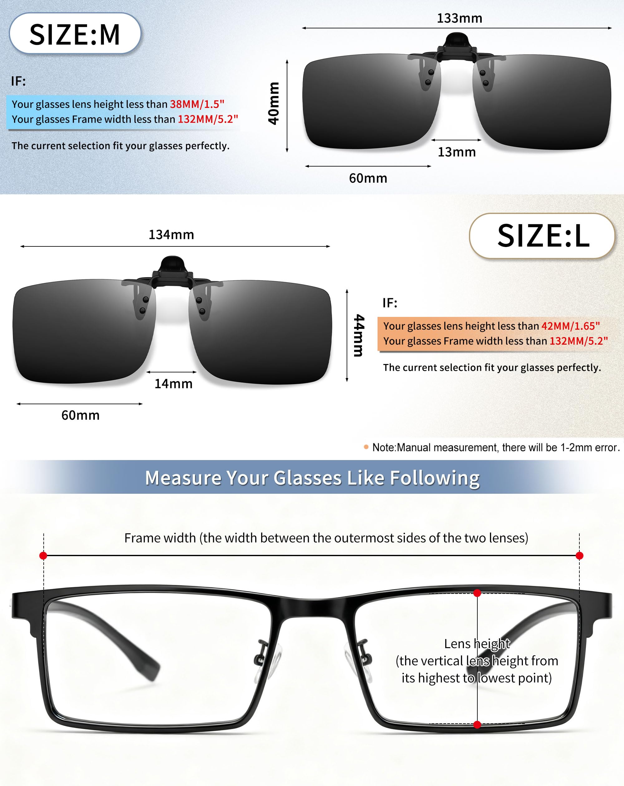 Joopin 2 Paires Lunettes de Soleil Polarisées à Clipser Homme Femme, Ultra léger Surluenttes de Soleil Protection UV400