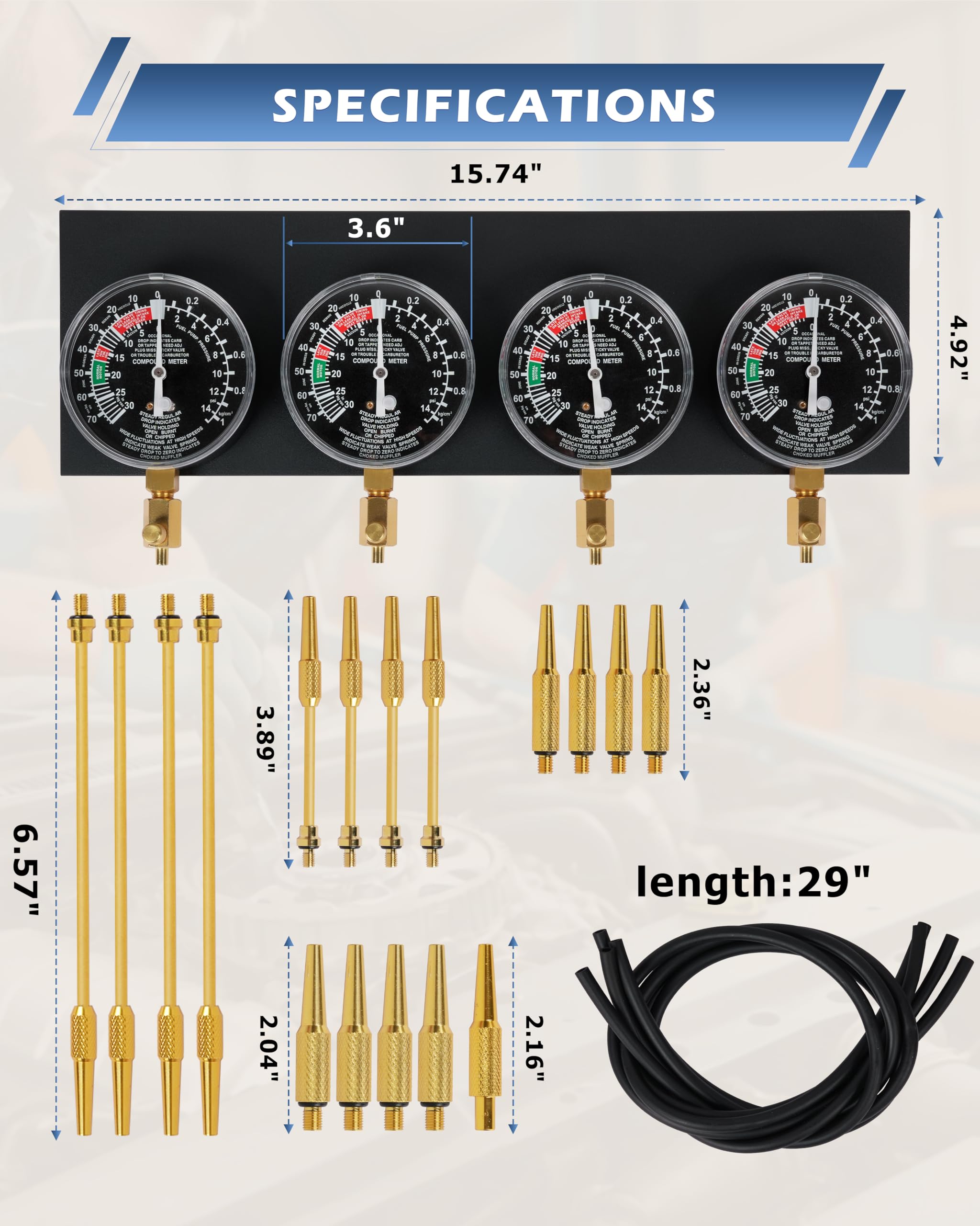 DAYUAN Testeur de synchronisation pour 4 carburateurs - Testeur de synchronisation - Montre de synchronisation - Pour voiture et moto