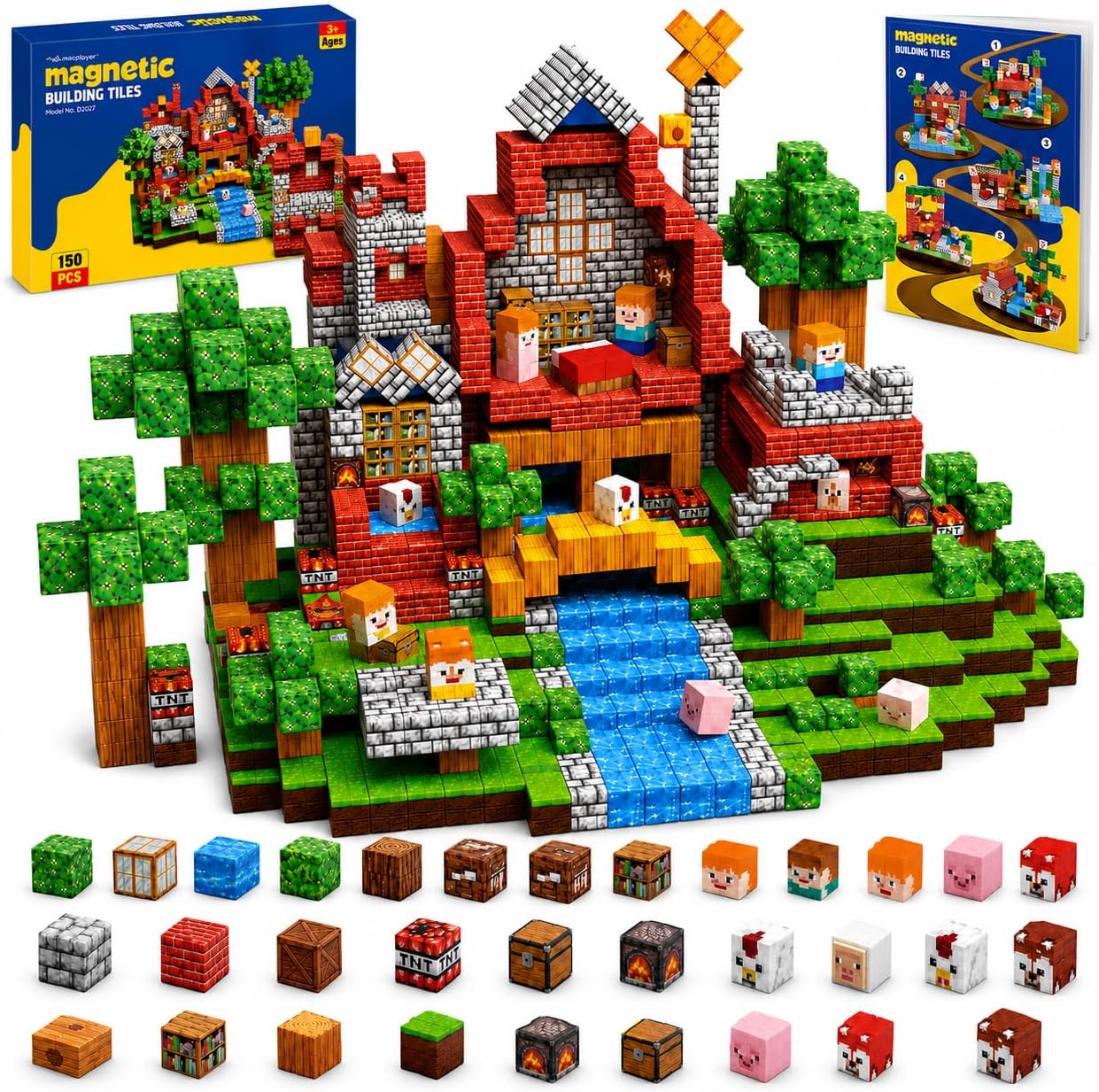 Magnetic Building Blocks 150PCS, 0.8in Stacking Cubes STEM Toy Kids Ages 3+ | Magnet Toys for Kids, Stacking Construction Magnets, School STEM Toys Birthday for Boys & Girls