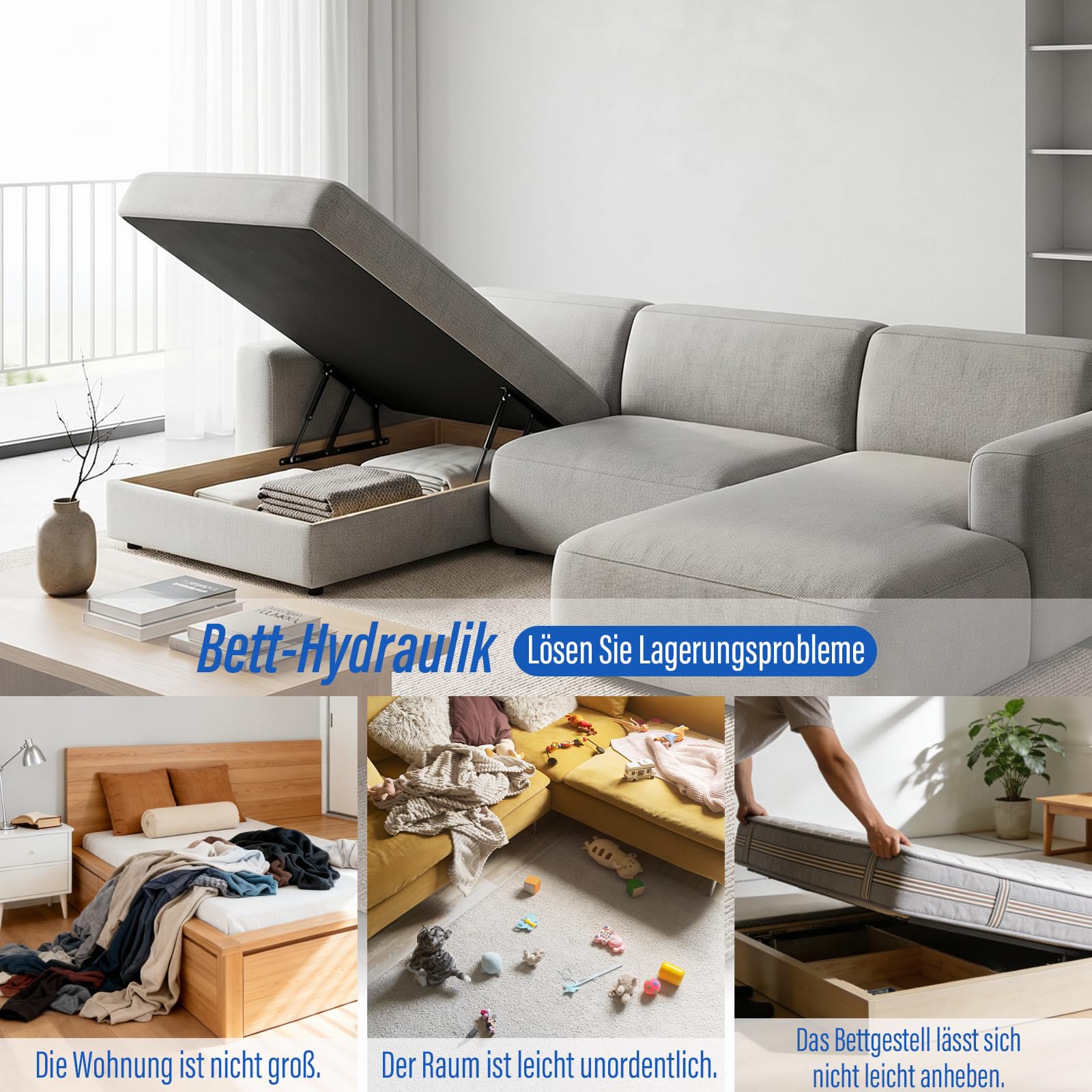 Pneumatische Bett Hebemechanismus 2 Stück Gasdruckfeder für schwere Bettkästen 60 kg Ladekapazität Scharniere Klapp Lift Up Feder Scharniere für Bett Aufbewahrungsbett Box Zubehör Sofa（60KG）