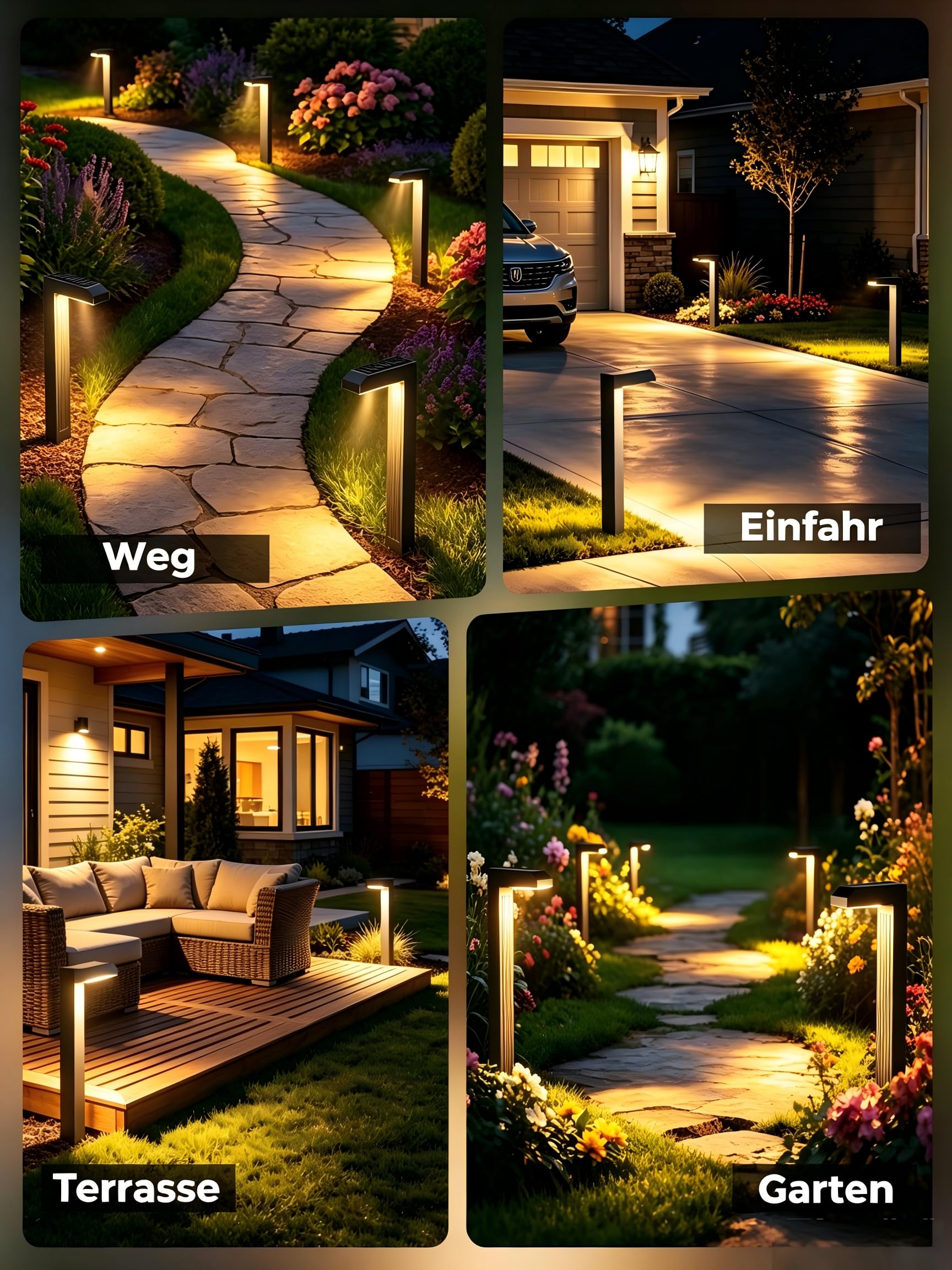 Solarlampen für Außen Garten 6er-Set, 3 Farben, 12h+ Laufzeit | 3000K/4500K/6500K wählbar, Gehärtetes Glas, Automatisches Ein-/Aus, 20 LEDs, IP65 Wasserdicht für Wege, Höfe, Terrassen