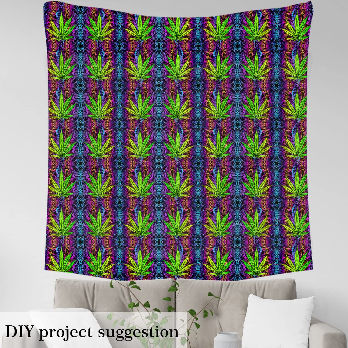 Tela de tapicería de marihuana de The Yard, tela de hojas de cannabis Trippy para tapicería y proyectos de bricolaje en el hogar, tela boho, hippie, botánica impermeable al aire libre, 10 yardas, (92