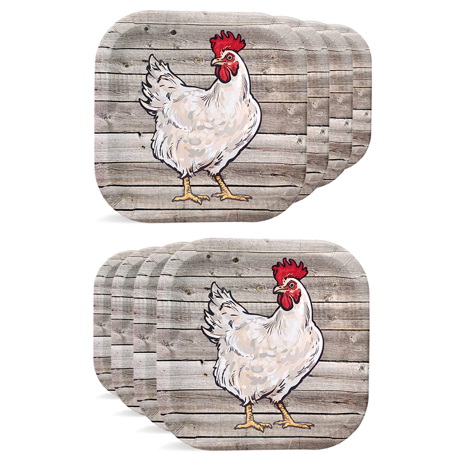 Havercamp 8 Count Barnwood Party Plates | Paper Wood-Themed for Picnics & Parties | Chicken Plate 9