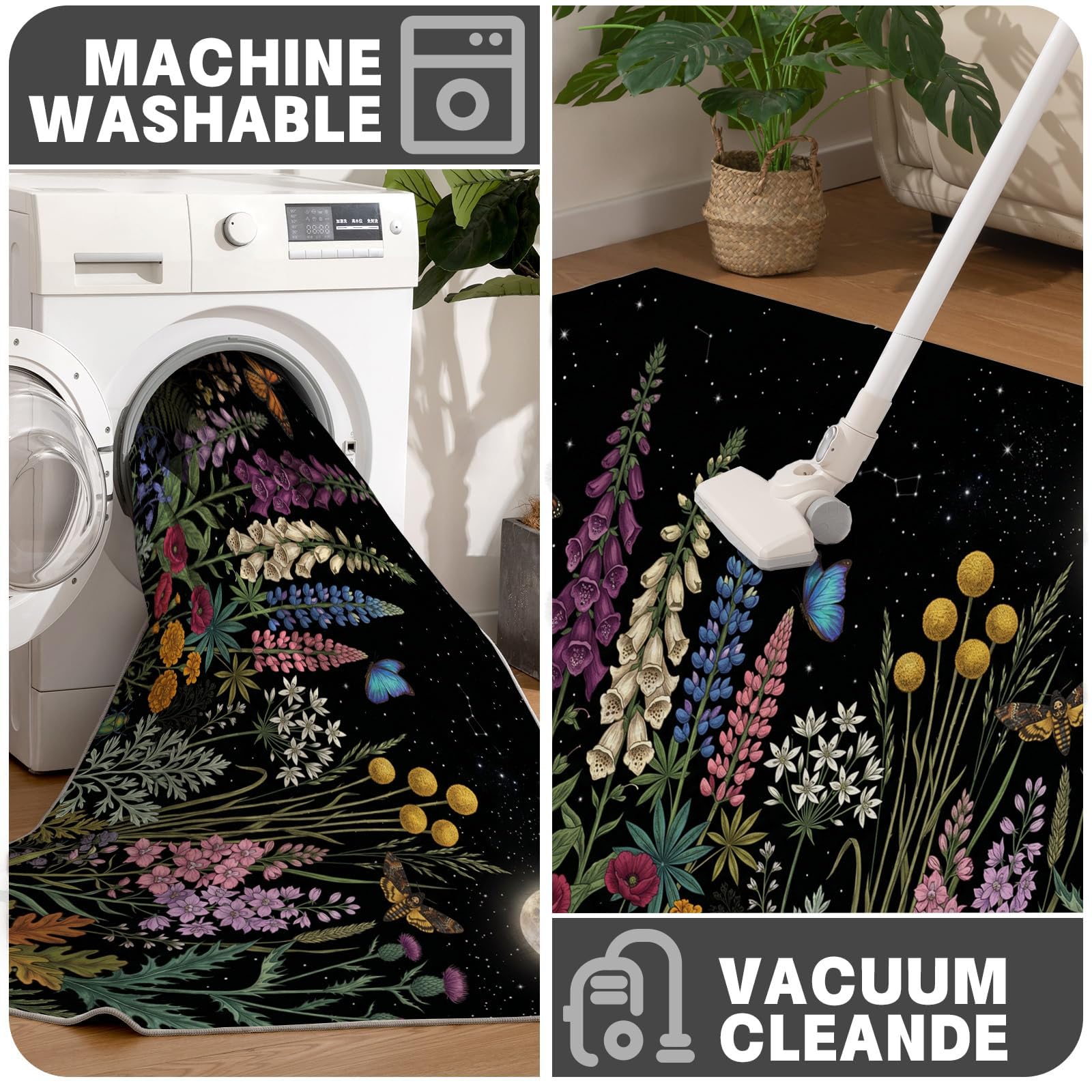 Tapis Rond Fleurs Sauvages De Pleine Lune 100 cm Lavable Machine