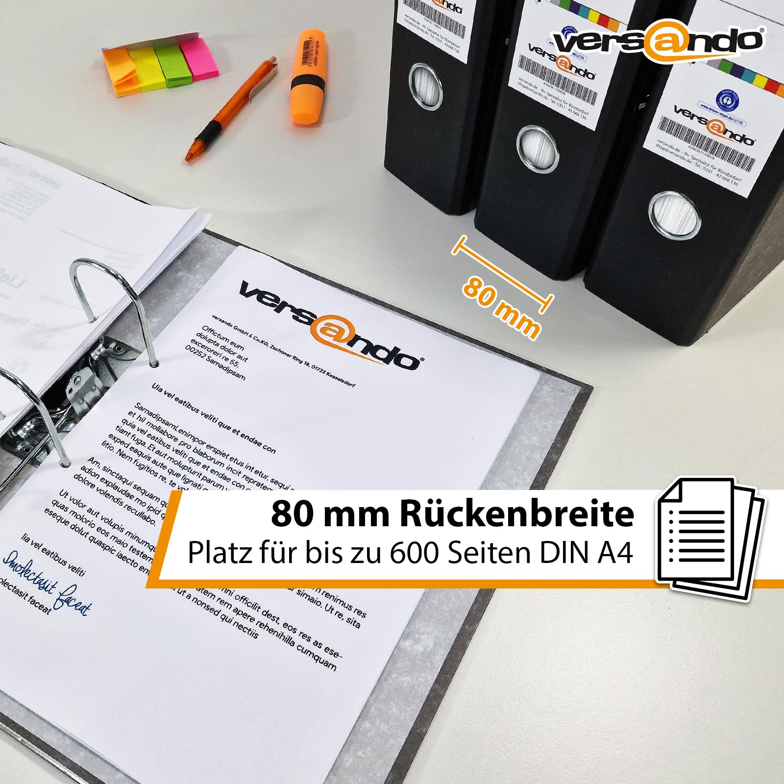 versando 240 raccoglitori di alta qualità, formato DIN A4, dorso 8 cm, | raccoglitori ad anelli, certificato con angelo blu, nero (1/2 pallet)