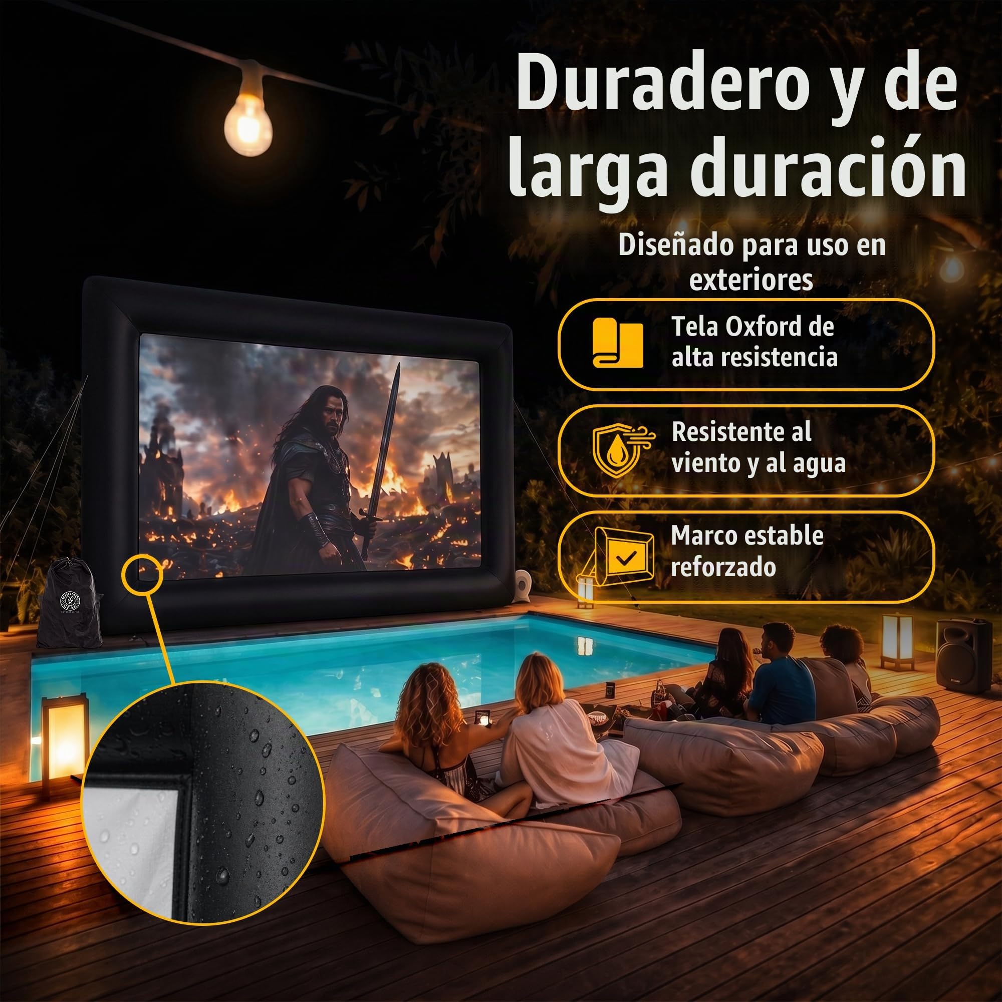 KHOMO GEAR Pantalla Proyector Portátil Gigante 240 Pulgadas, Kit Pantalla Proyector Exterior Motorizada Hinchable con Bomba de Aire Eléctrica - XXL - 6 Metros