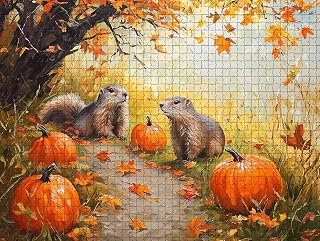 Jigsaw Puzzle for Adults Groundhogs in Autumn with Pumpkins Challenging and Peaceful Puzzle Game for Families and Nature Enthusiasts Wall Decor Gift Family Game Night Fun 500 Pieces