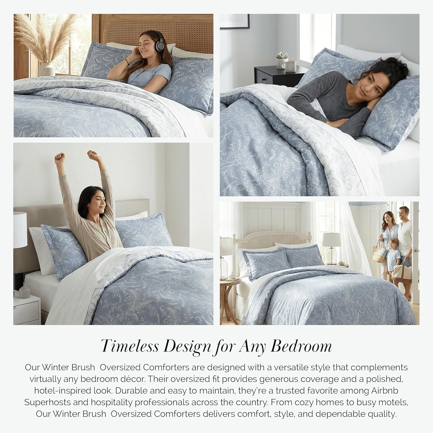 Southshore Fine Living, Inc. Twin XL Comforter Set Blue Floral, Hotel Quality Bedding, Floral Bedspread with Matching Pillow Sham for Twin XL Beds, Reversible Bed Comforter, Winter Brush Blue/White