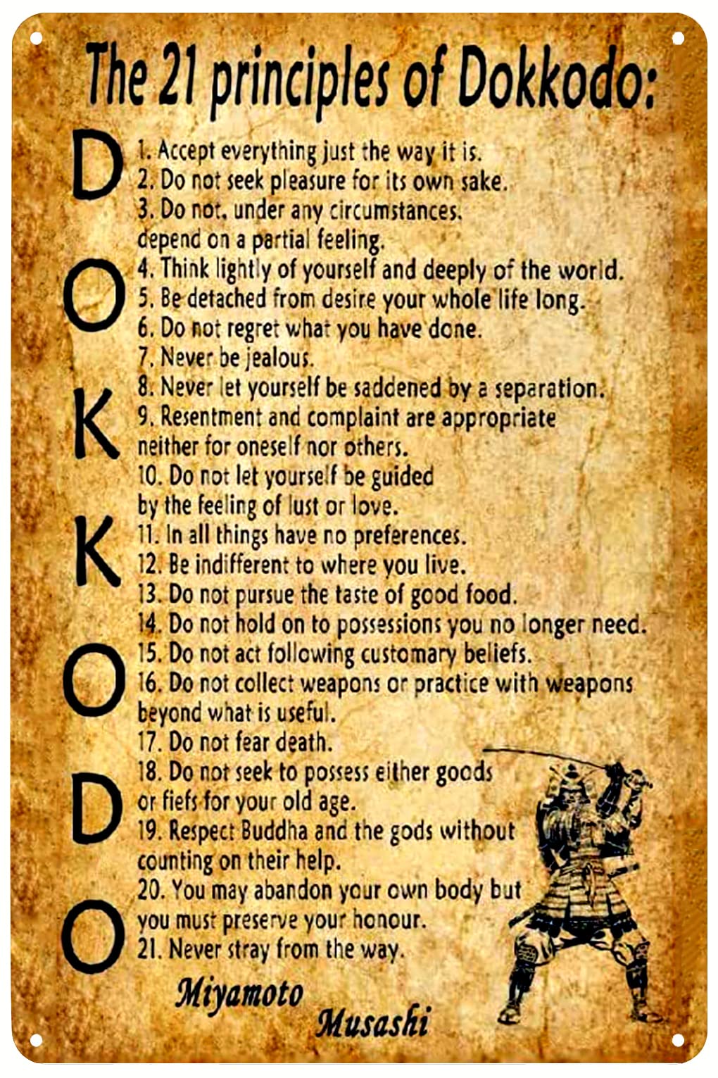 Ingzzaac Metalpostera5009 21 Principles Of Dokkodo Tin Sign Miyamoto Musashi Inspirational Motivational Quote Poster Wall Art Plaque For Home Cafe Club Office Living Room Gift 8"X12"