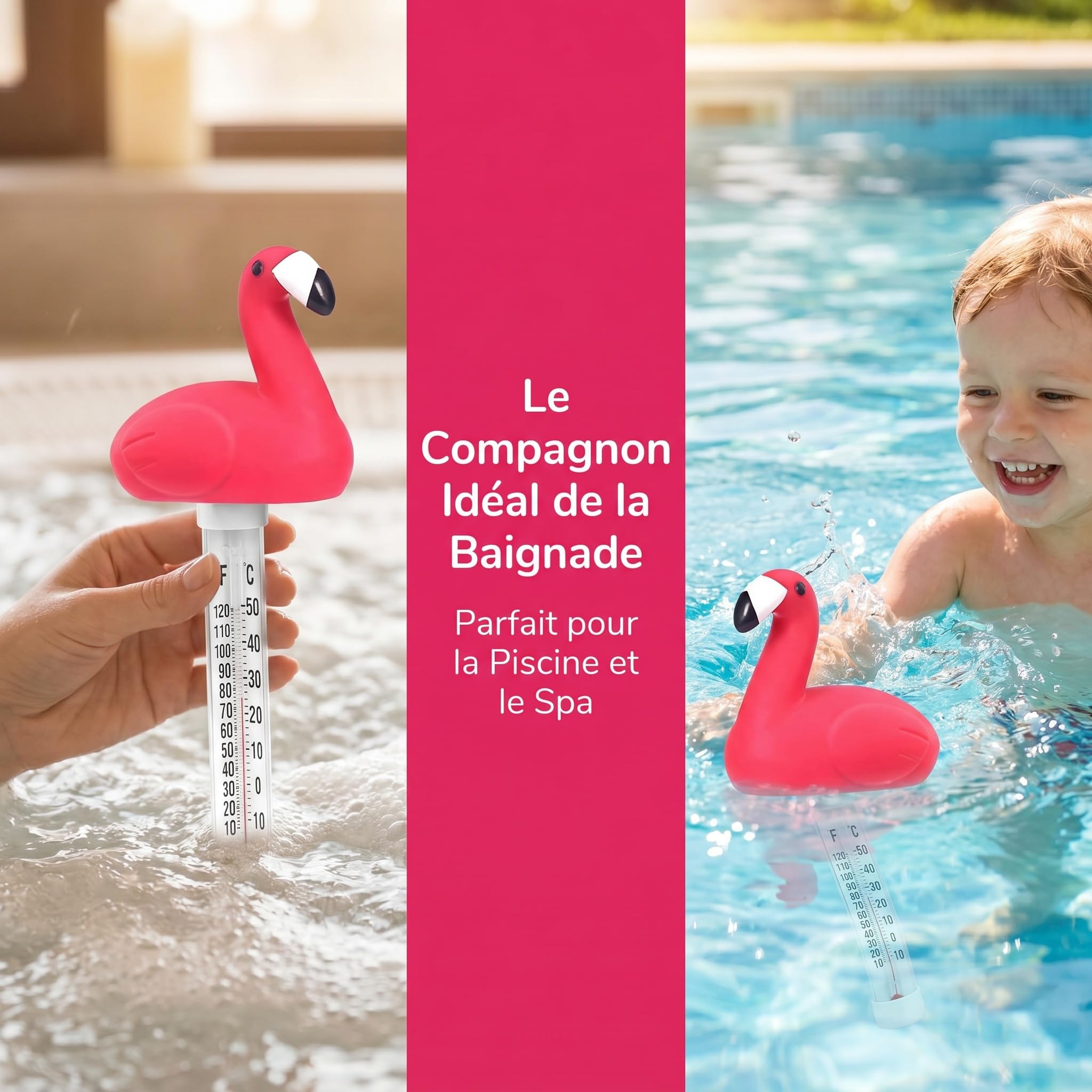 Milageto Thermomètre de Piscine Flottant Décoratif, Flamant Rose, Facile à Lire, pour Bain, Baignoire, Aquarium