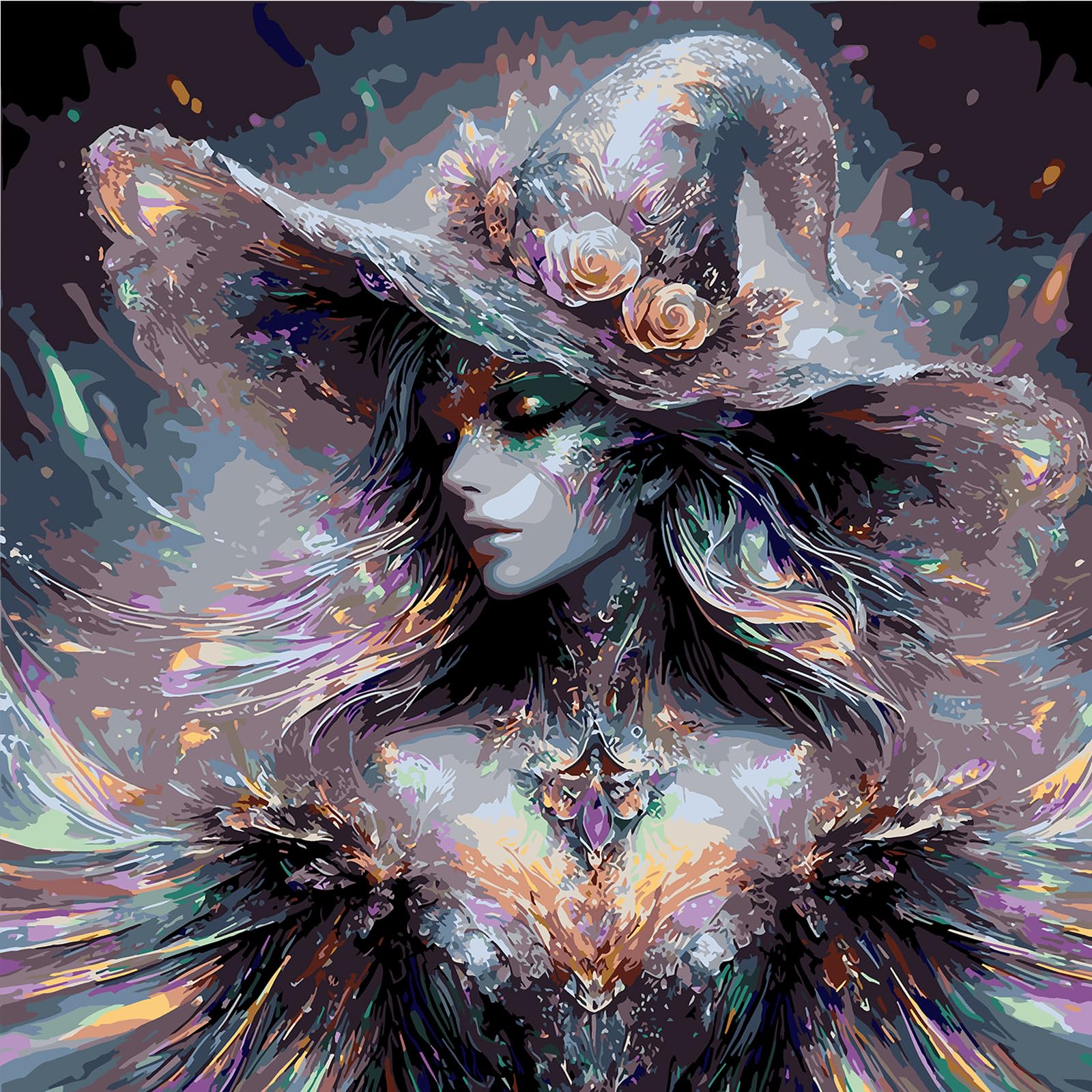 DIY Cartoon Paint by Numbers Kits Drawing Paintwork on Canvas 13.65x13.65inch with Frame Canvas Oil Painting Number Painting for Beginners Adults Gift Home Wall Decor (Witch)