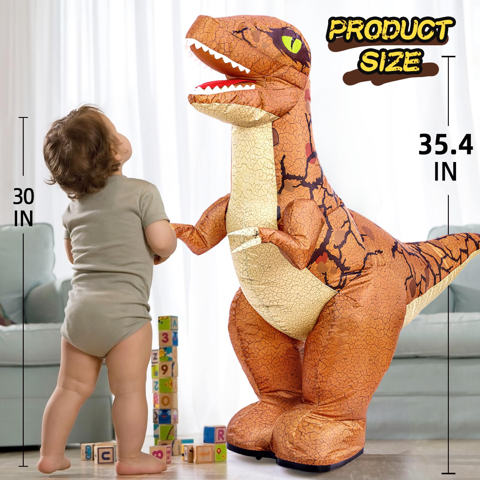 Jovow 2.4GHz Fernbedienung Aufblasbarer Dinosaurier Spielzeug,Elektrischer Dino mit 360° Drehung&Vorwärts/Rückwärts Laufen,Geschenk für Jungen Kinder 6-8 8-12 Jahre Geburtstag (Brown)