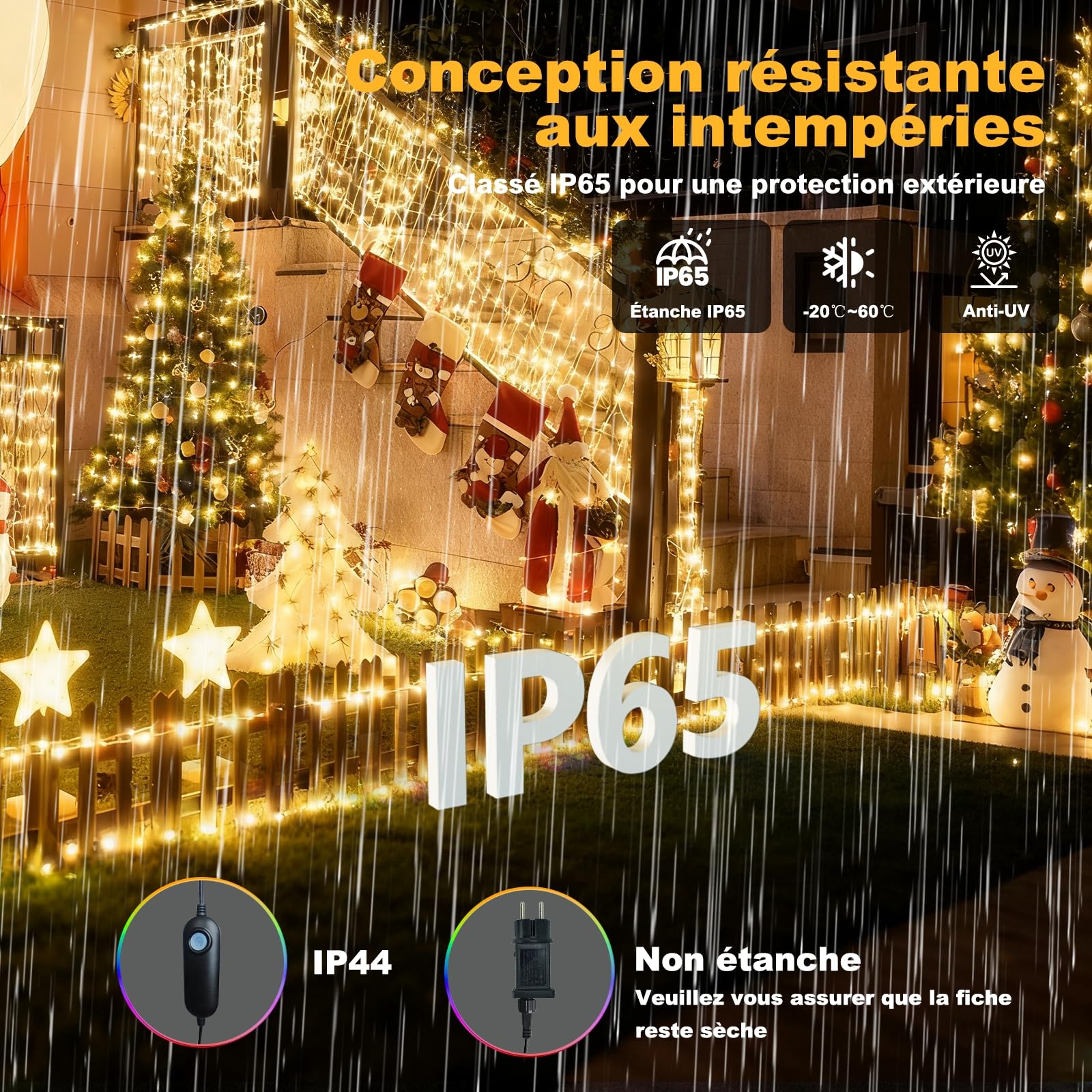 Guirlande Lumineuse Extérieure Noël, Decoration Noel Exterieur Blanc Chaud et Froid, Lumineux Noël Extérieur avec Télécommande et Application, 17 Modes+4 Luminosités+Minuterie (30M-1200L,C/F)