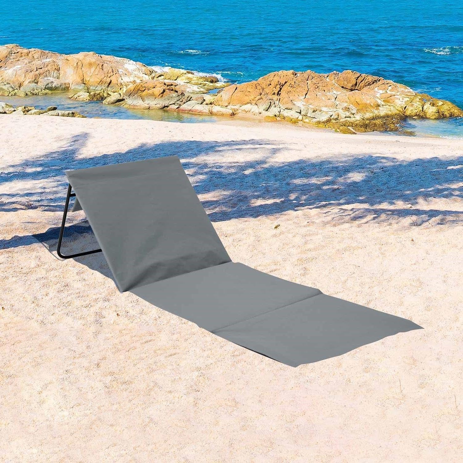 THINIA HOME - Esterilla Plegable de Playa Acolchada con Respaldo, Acero y Tela Oxford, Impermeable, Secado Rápido, Diseño Portátil, Bolsillo Trasero, Asa de Transporte, Pack 2