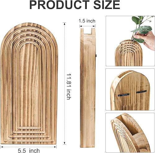 Miniatura 6 de DREAMLOOM Paquete de 2 jarrones de pared de madera con plantas falsas, macetas para colgar en la pared, estilo bohemio y moderno para interiores