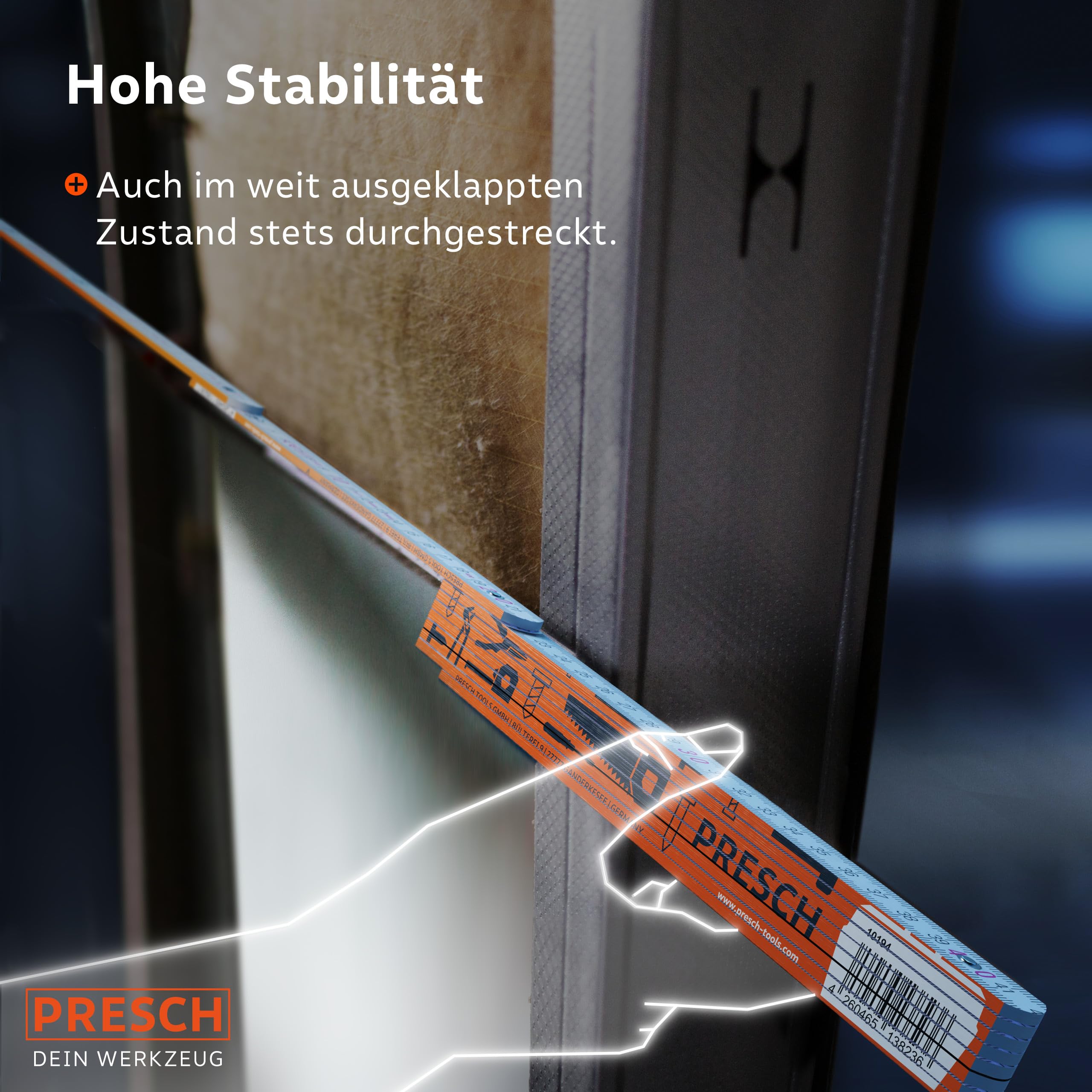 Presch Zollstock Set 2 Meter mit Winkelfunktion 6 Stk. Holz Blau Orange Gliedermaßstab