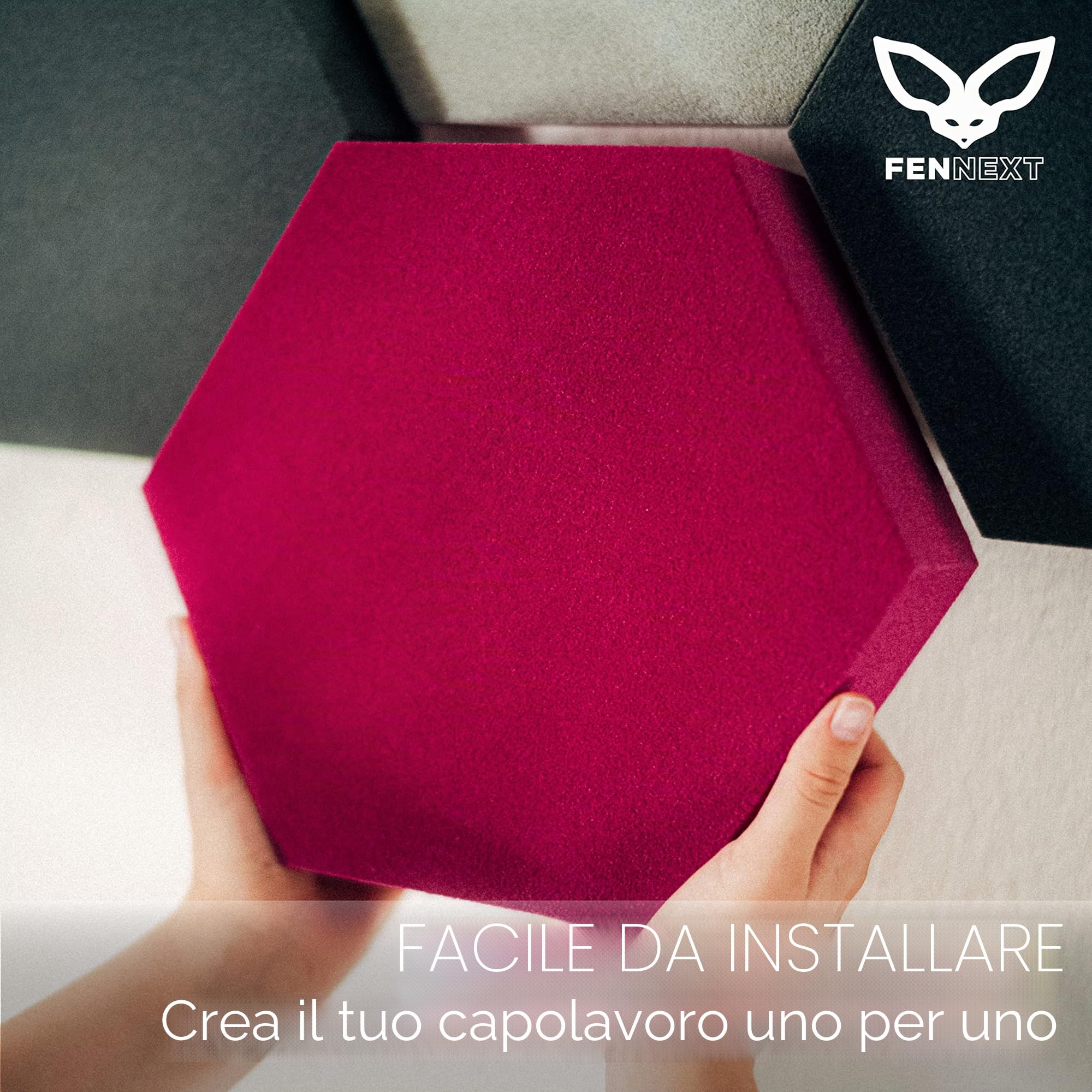 Velvet Pannelli Fonoassorbenti Design – Ottimizzazione del suono e anti riverbero per gaming, YouTube Studio, ufficio, 9x Pannelli decorativi 3D per parete RUBY DARK
