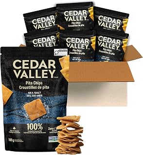 Cedar Valley Pita Chips Sea Salt | 180g (Pack of 6) | Seed Oil Free, Cooked in 100% Coconut Oil | Crisp, Golden & Flaky | No Preservatives, Non-GMO Ingredients | Healthy Snacks Made in Canada