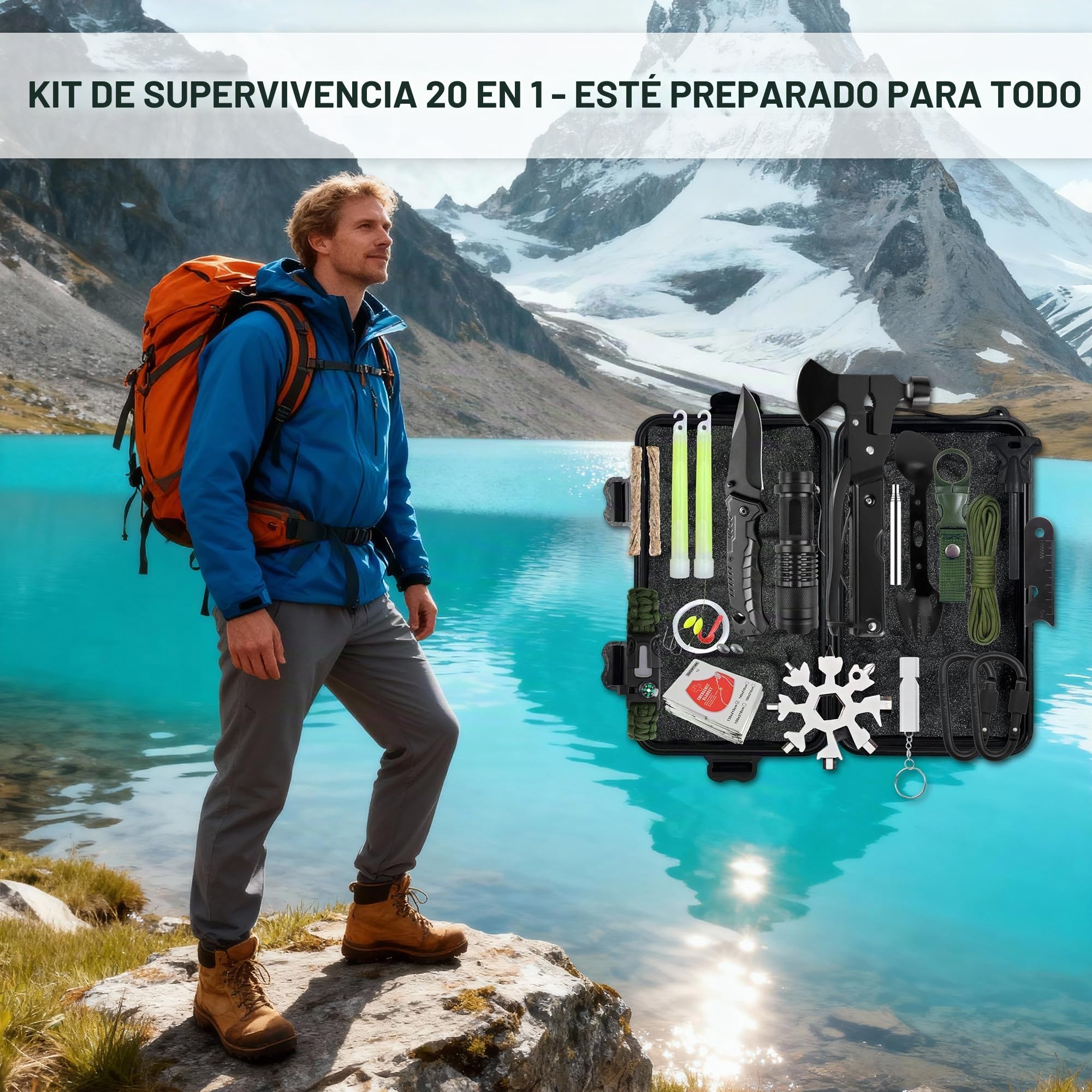 Kit de supervivencia 20 en 1, equipo de emergencia, kit de supervivencia militar de alta calidad, paquete de supervivencia, mochila de emergencia llena, equipo para exteriores, set de supervivencia