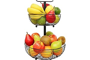 CAXXA Deluxe Two Tier Fruit-Storing Kitchen Bowl with Heavy Duty Wire Organizer