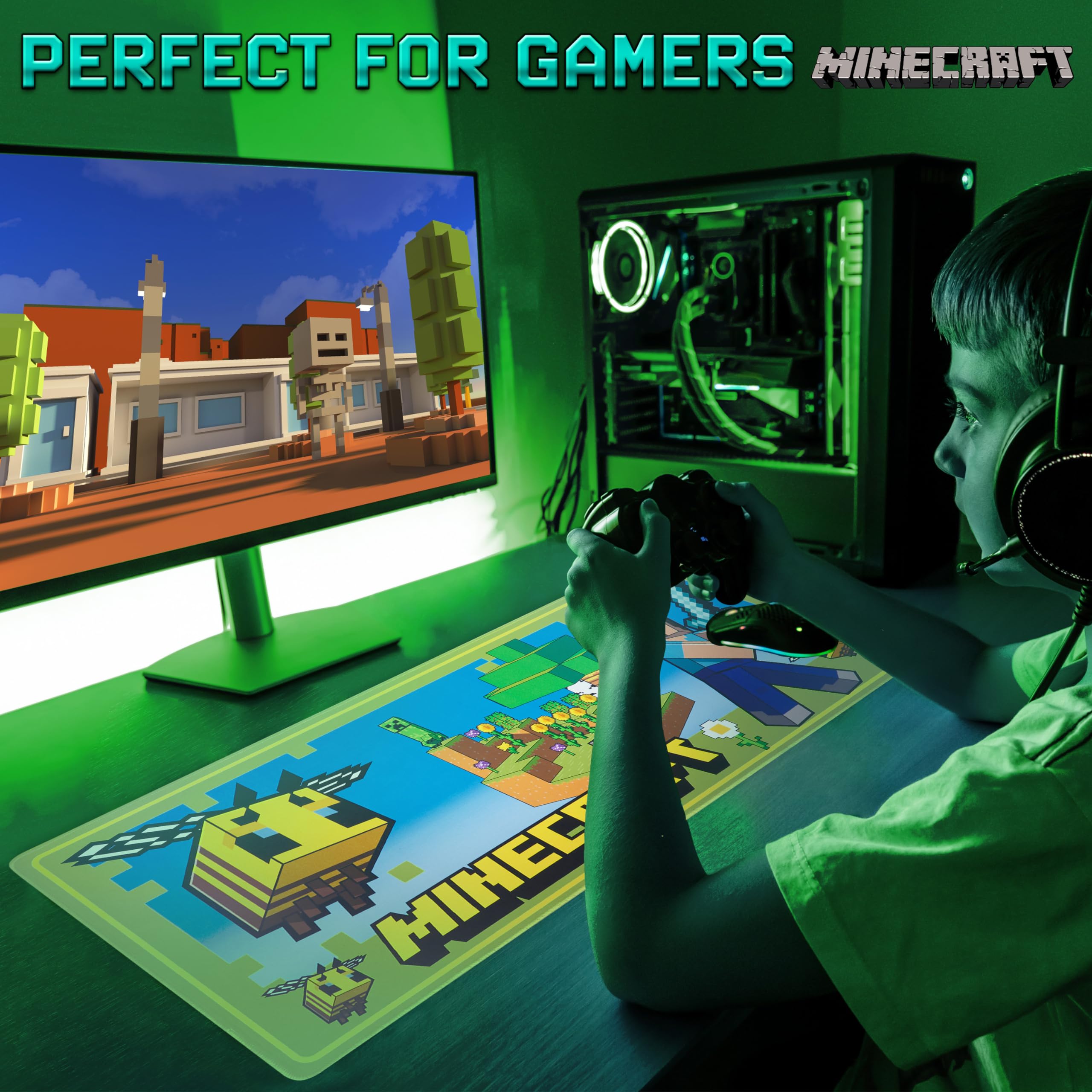 Minecraft Tapis de Souris Pour Enfants et Adolescents, Tapis De Bureau Antidérapant 80 x 35 cm (Vert)