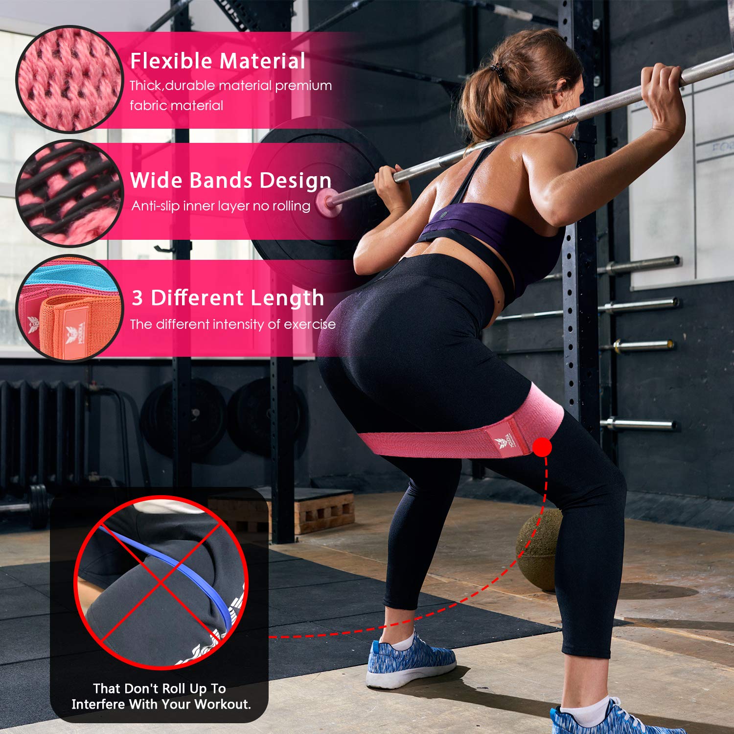 GYMSER Resistance Bands For Legs & Butt - 2019 Upgrade Loop Bands For Hip Workout, Squats, Therapy - View #7
