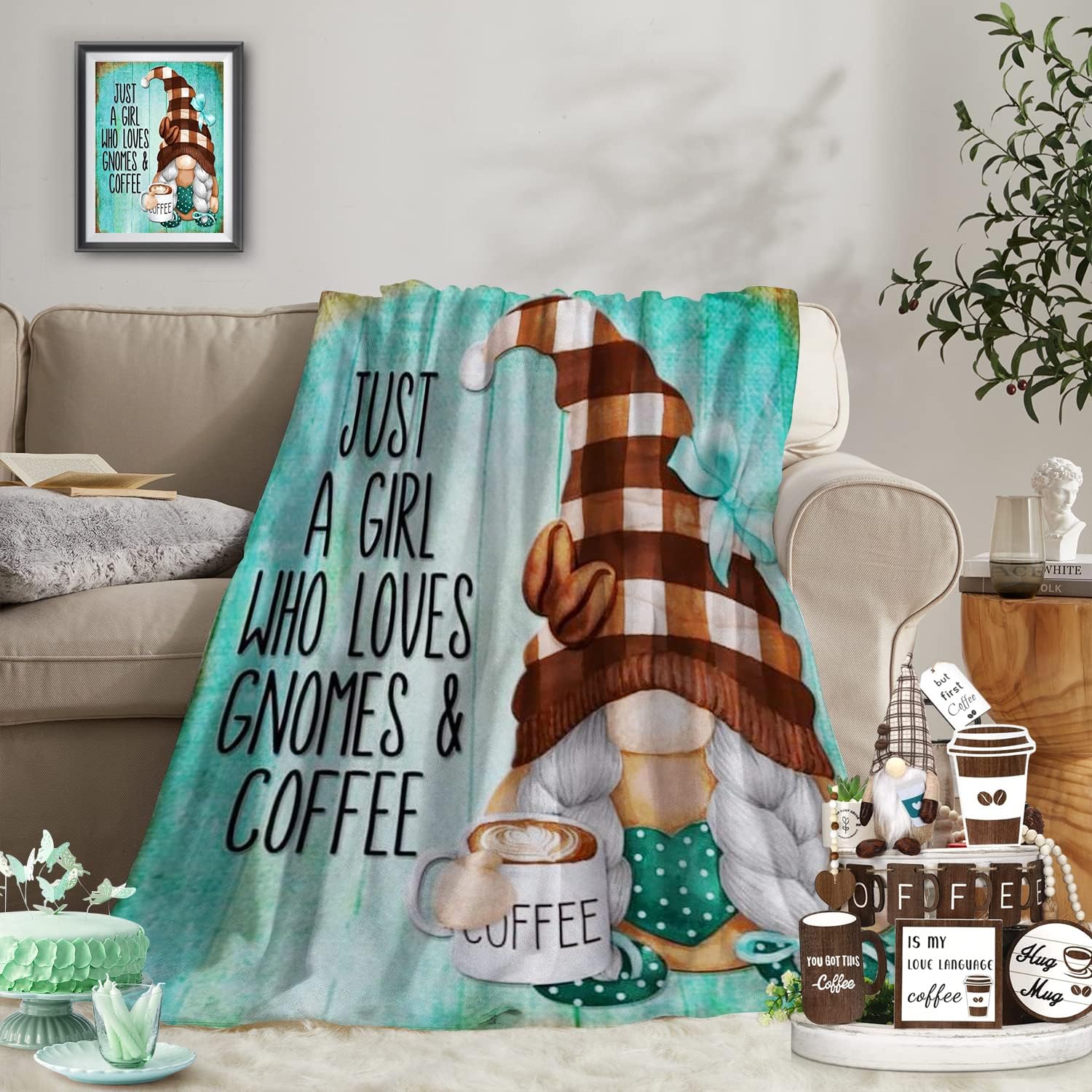 Coffee Gnome Blanket, Gnomes Gifts for Women, Birthday Valentine's Day Gifts for Coffee Lover, Adult, Wife, Girls, Friend, Mom, Daughter, Vintage Spring Throw Blanket, 50x60 Inches - Image 7