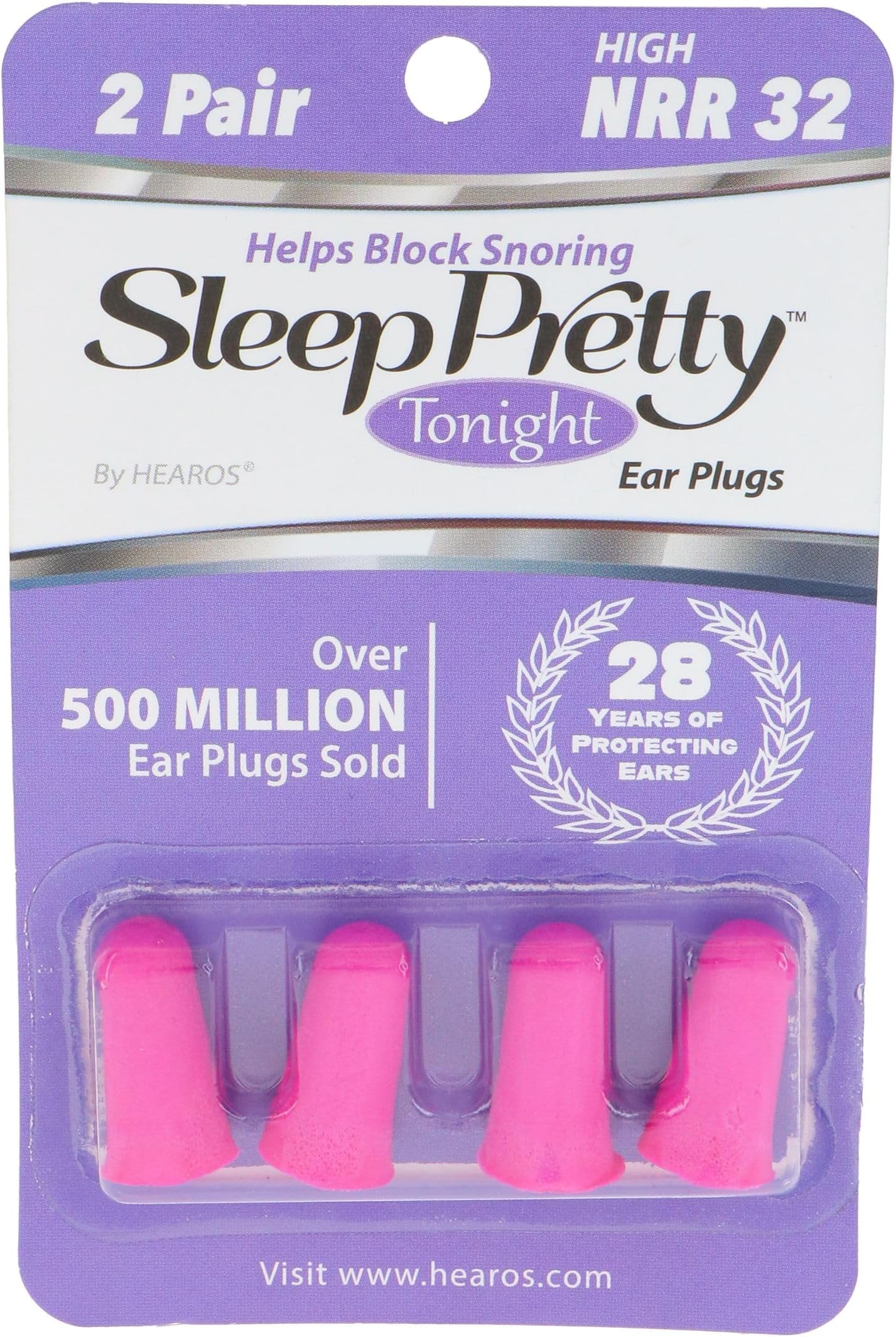 Sleep Pretty Tonight Ear Plugs, Foam NRR 32, 2 Pair, Pink (5815)